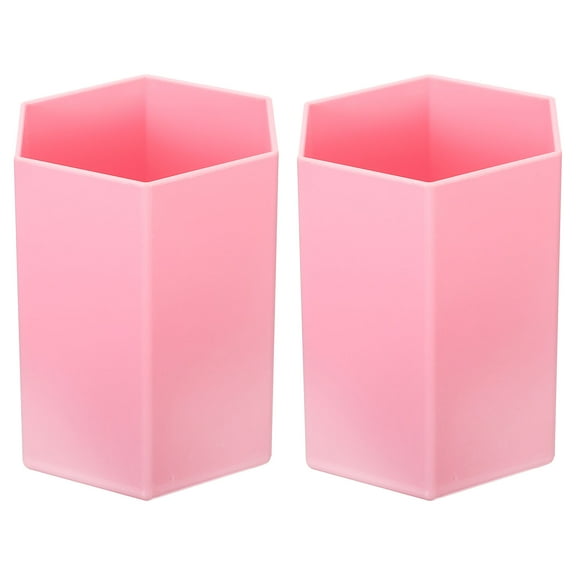 Unique Bargains Pencil Holder Plastic Makeup Brush Holder Hexagon Office Pink