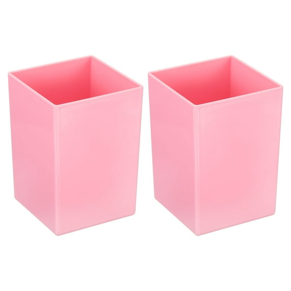 Unique Bargains Pencil Holder Plastic Pen Makeup Brush Holder Square Desktop Organizer Pink