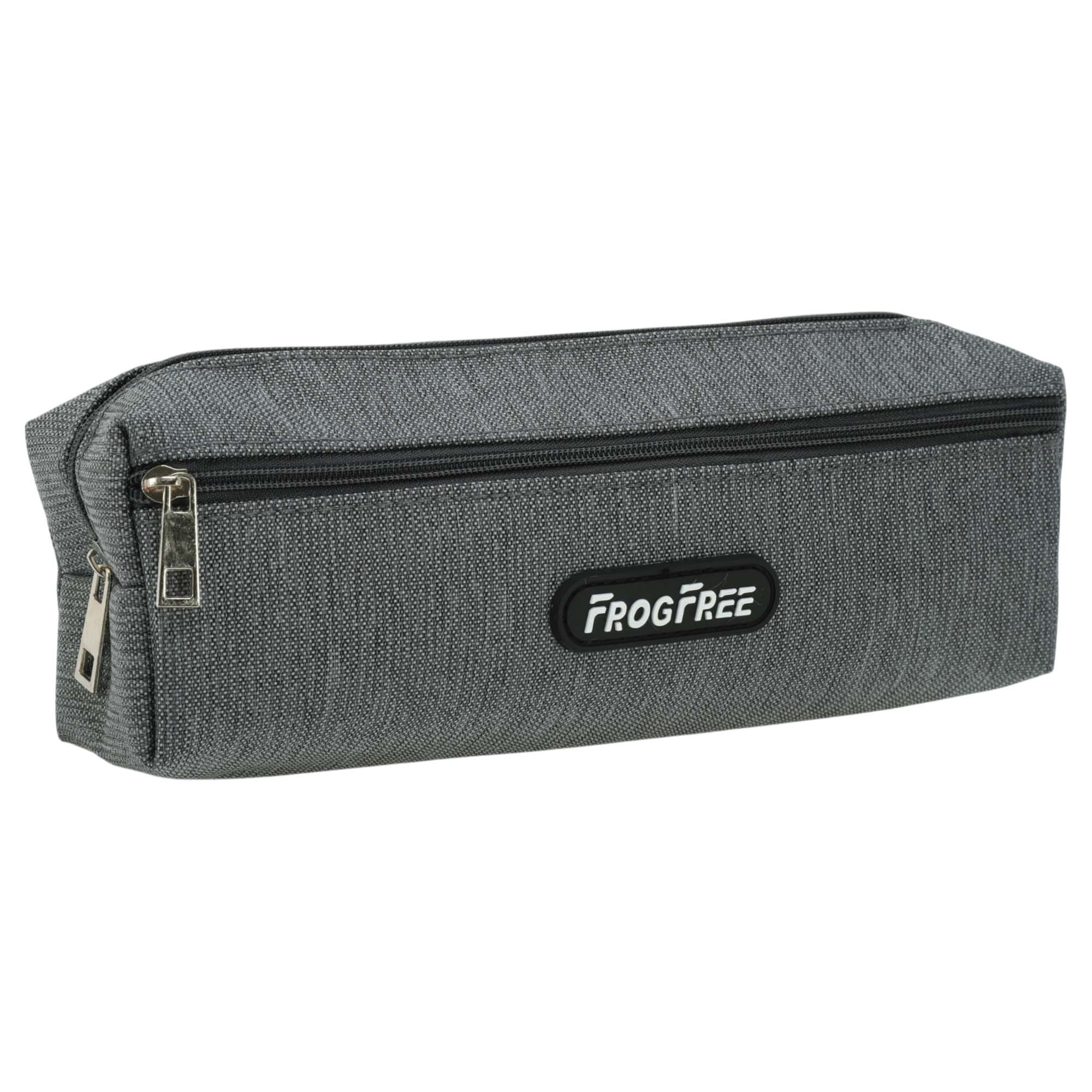 Unique Bargains Pencil Pouch, Solid Color Double Layer Stationery Bag with Zipper Gray