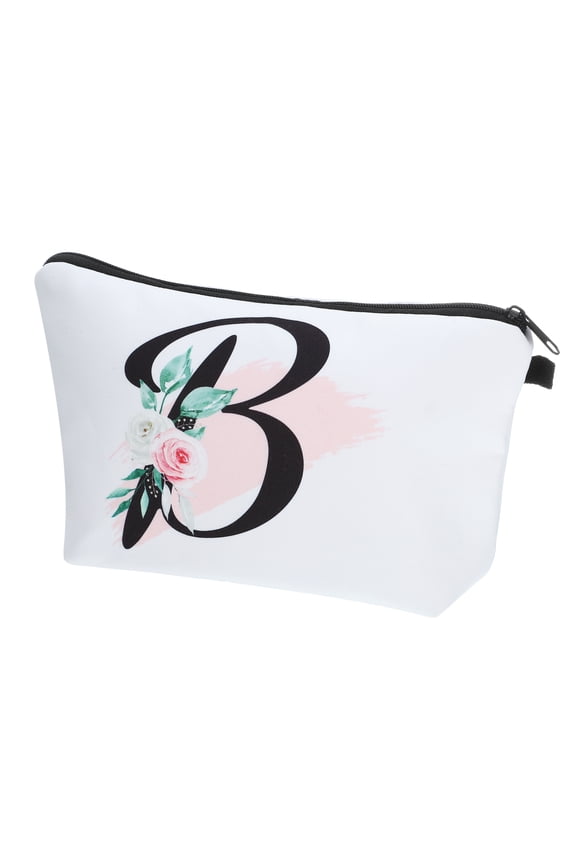 Personalized Makeup Bag B Letter Purse Small Cosmetic Bag Zipper Monogrammed Makeup Bag Pouch White