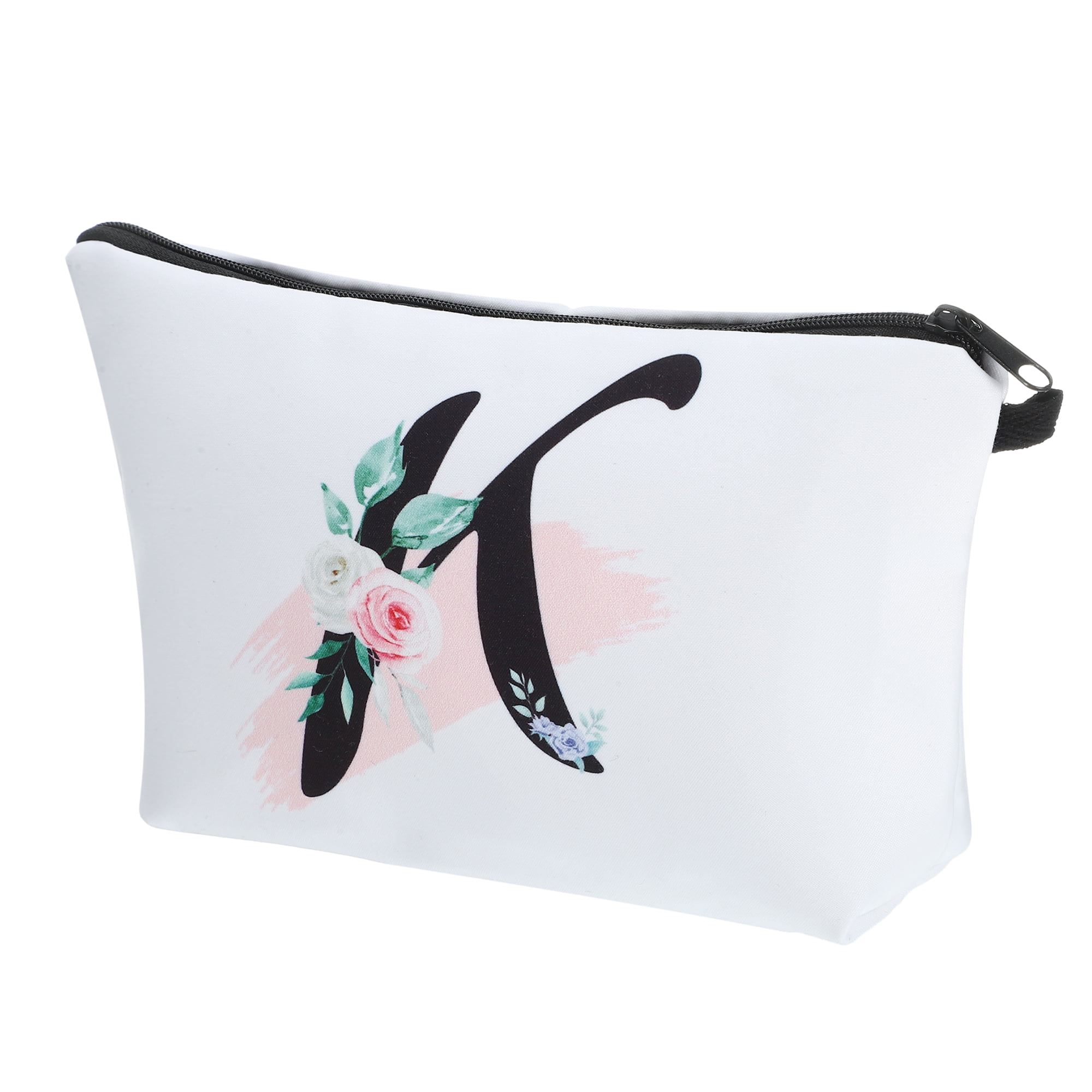 Unique Bargains Personalized Makeup Bag K Cosmetic Bag Small Monogrammed Purse White