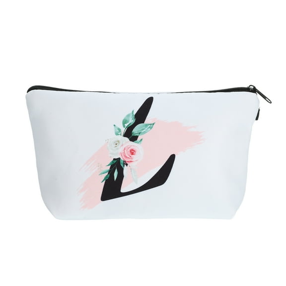 Unique Bargains Personalized Makeup Bag L Letter Purse Small Cosmetic Bag Zipper Monogrammed Makeup Bag Pouch White
