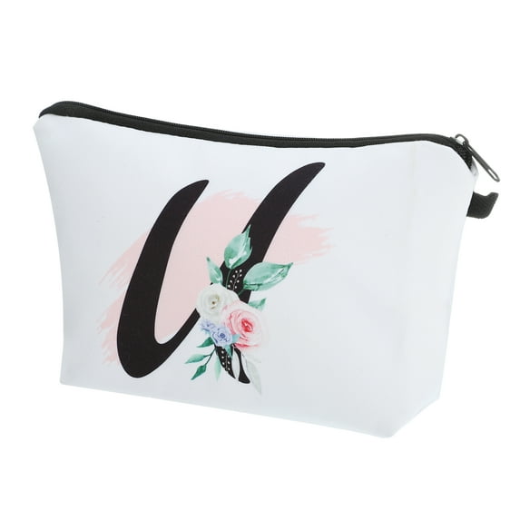 Unique Bargains Personalized Makeup Bag U Letter Purse Small Cosmetic Bag Zipper Monogrammed Makeup Bag Pouch White