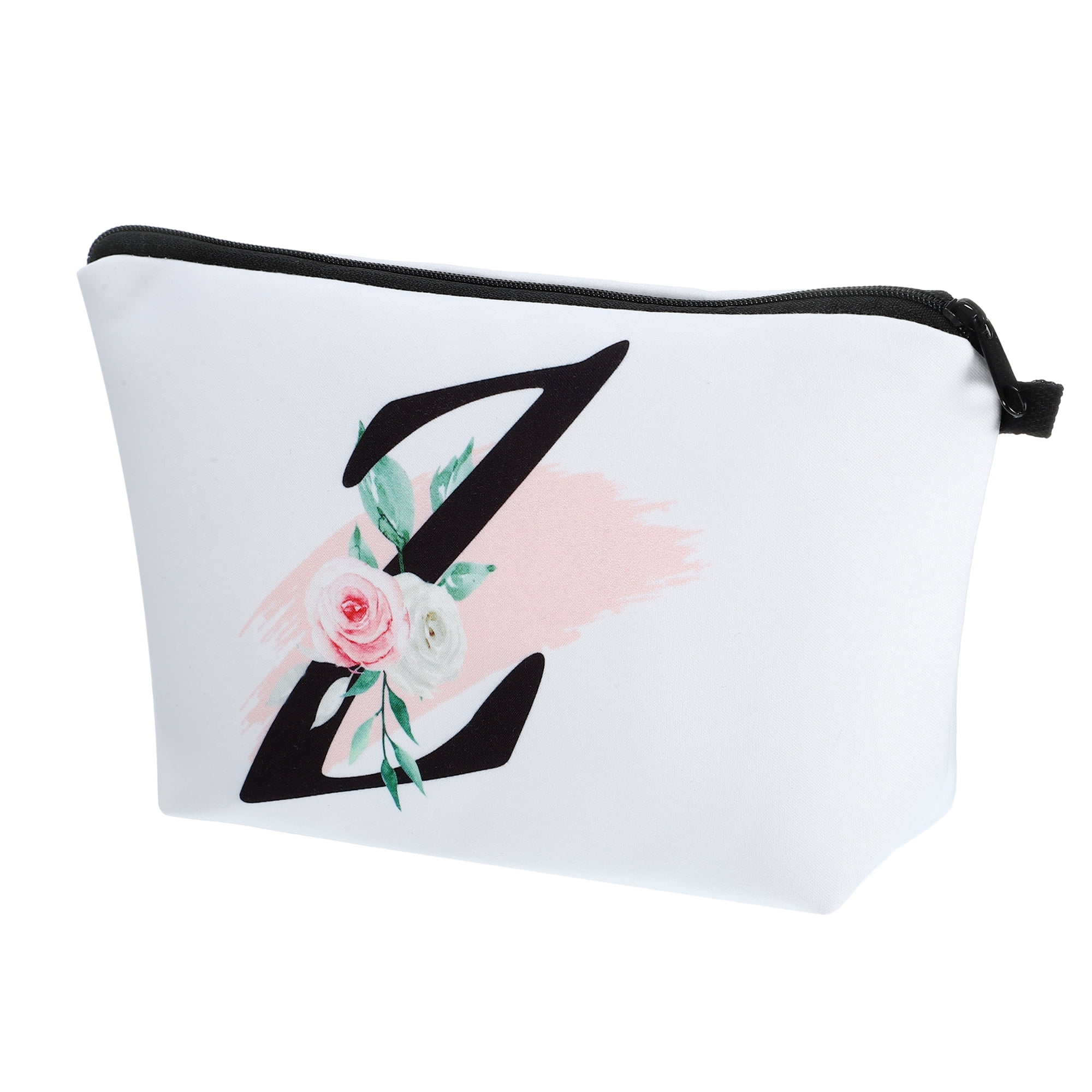 Unique Bargains Personalized Makeup Bag Z Letter Purse Small Cosmetic Bag Zipper Monogrammed Makeup Bag Pouch White