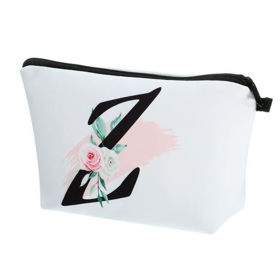 Unique Bargains Personalized Makeup Bag Z Letter Purse Small Cosmetic Bag Zipper Monogrammed Makeup Bag Pouch White