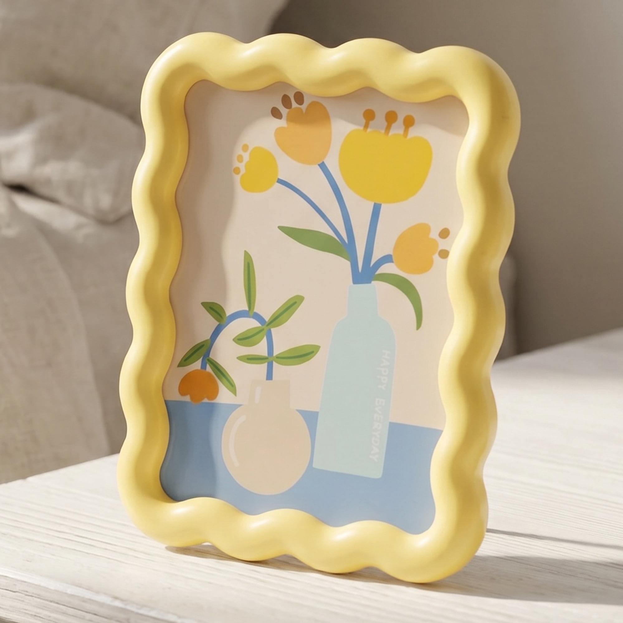 Unique Bargains Photo Frame with HD Glass for Aesthetic Desk Display Yellow 4" x 6"