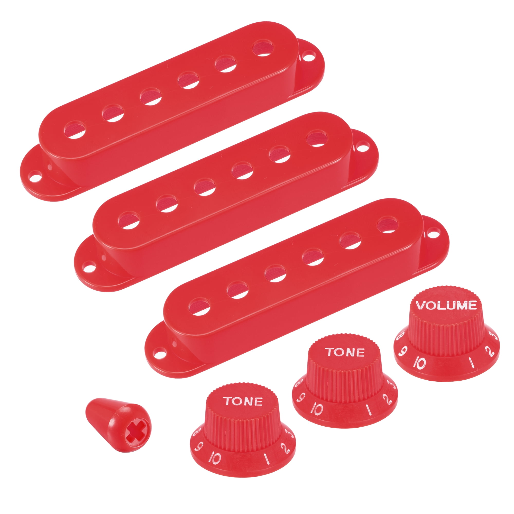 Unique Bargains Pick Up Cover Single Coil Cover Switch Tip Volume and Tone Knobs Red
