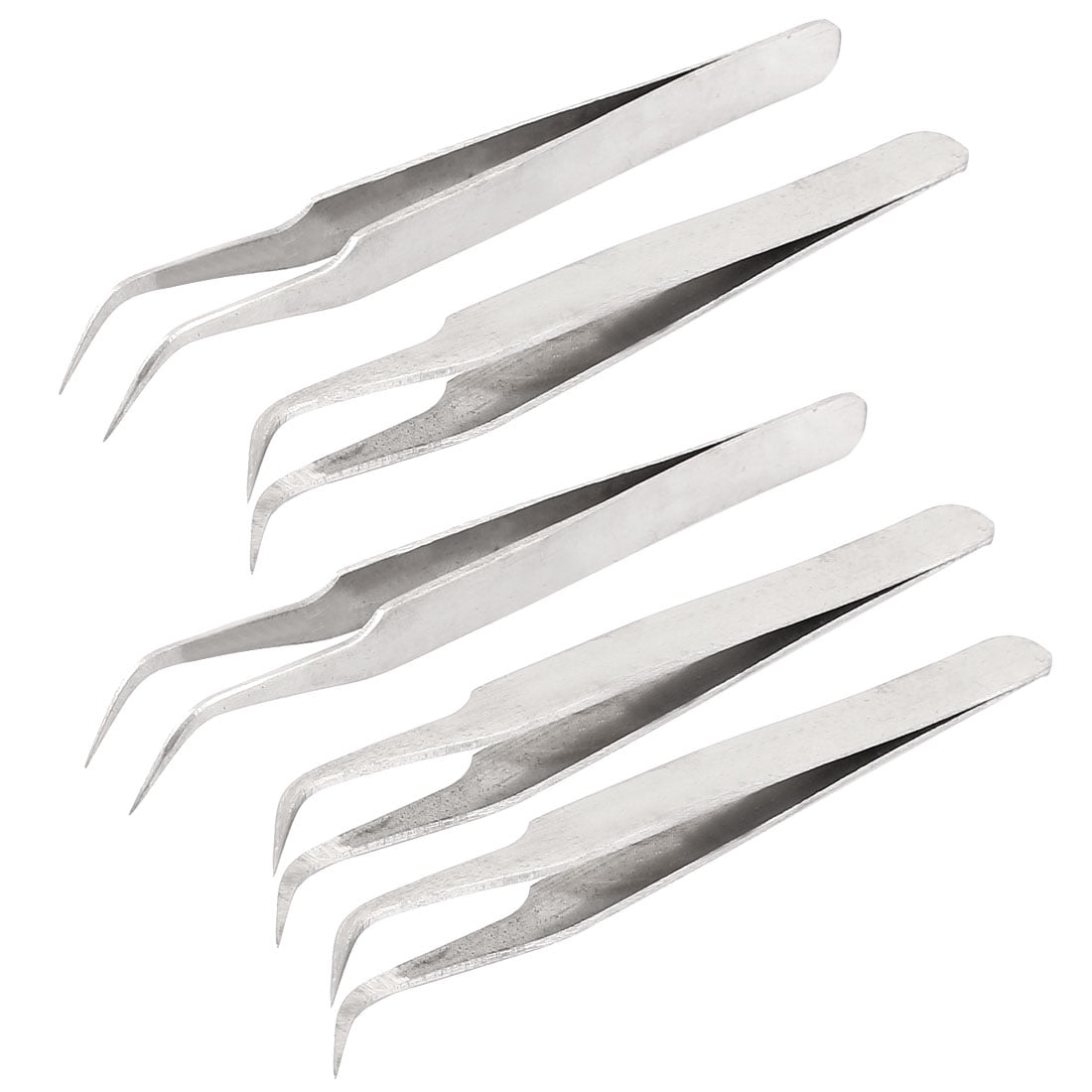 Unique Bargains Picking Precision Stainless Steel Curved Tweezer Nipper Tool 5pcs