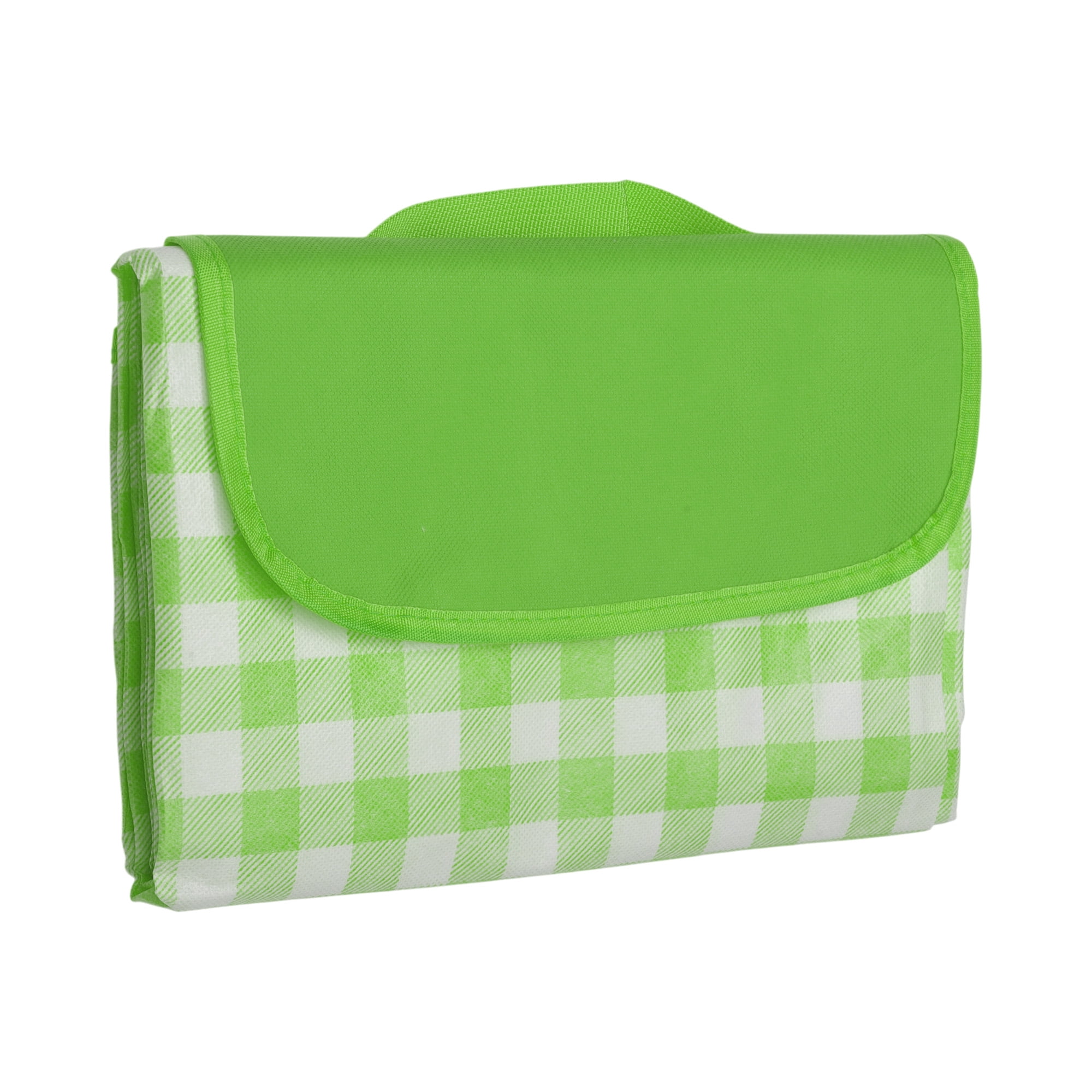 Unique Bargains Picnic Blanket Beach Mat Lightweight with Handle Green White 150cmx200cm