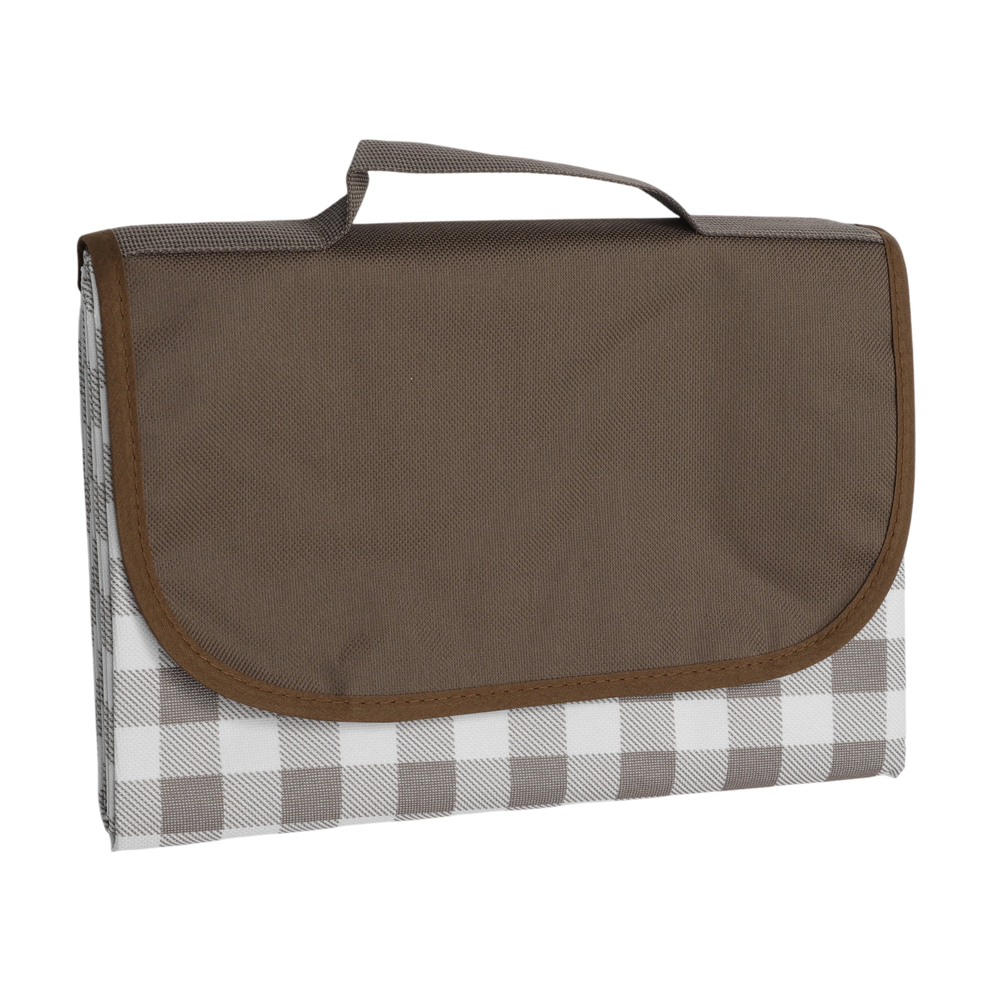 Unique Bargains Picnic Blanket Waterproof Beach Mat Lightweight with Handle Brown White