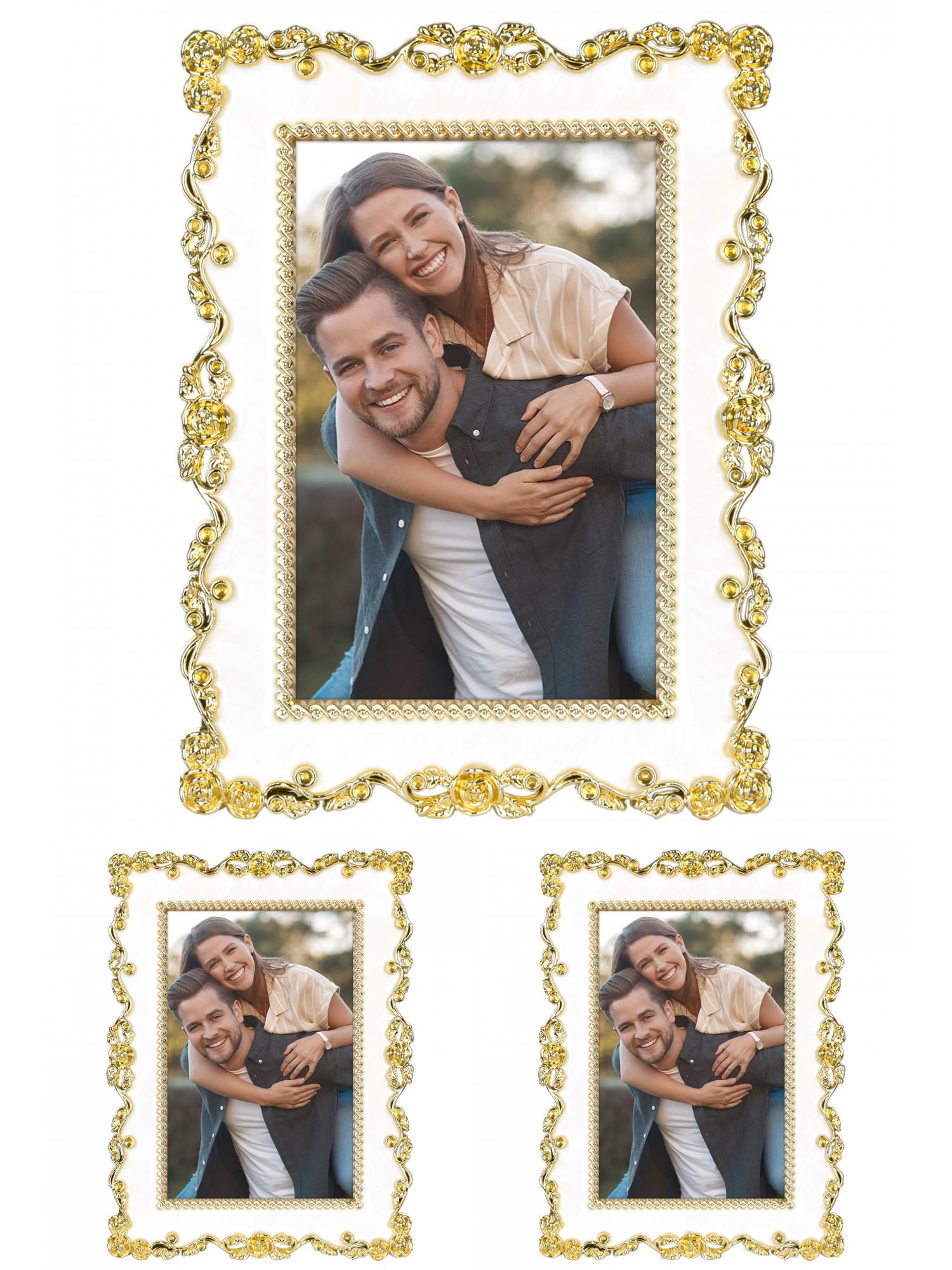 Unique Bargains Picture Frame Luxury Photo Frames Silver 4x6 Gold -3Pcs 5x7