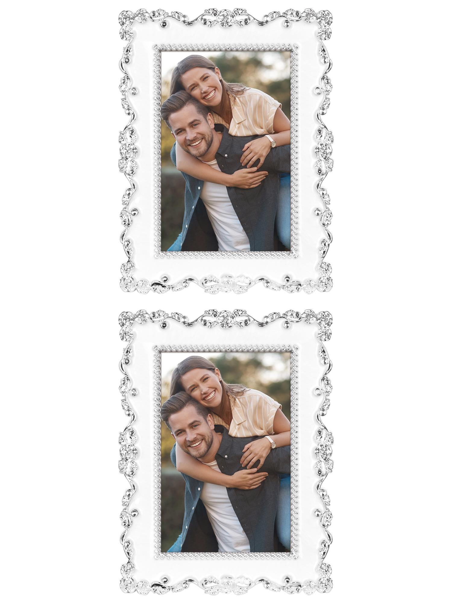 Unique Bargains Picture Frame Luxury Photo Frames Silver 4x6 Silver -2Pcs 5x7