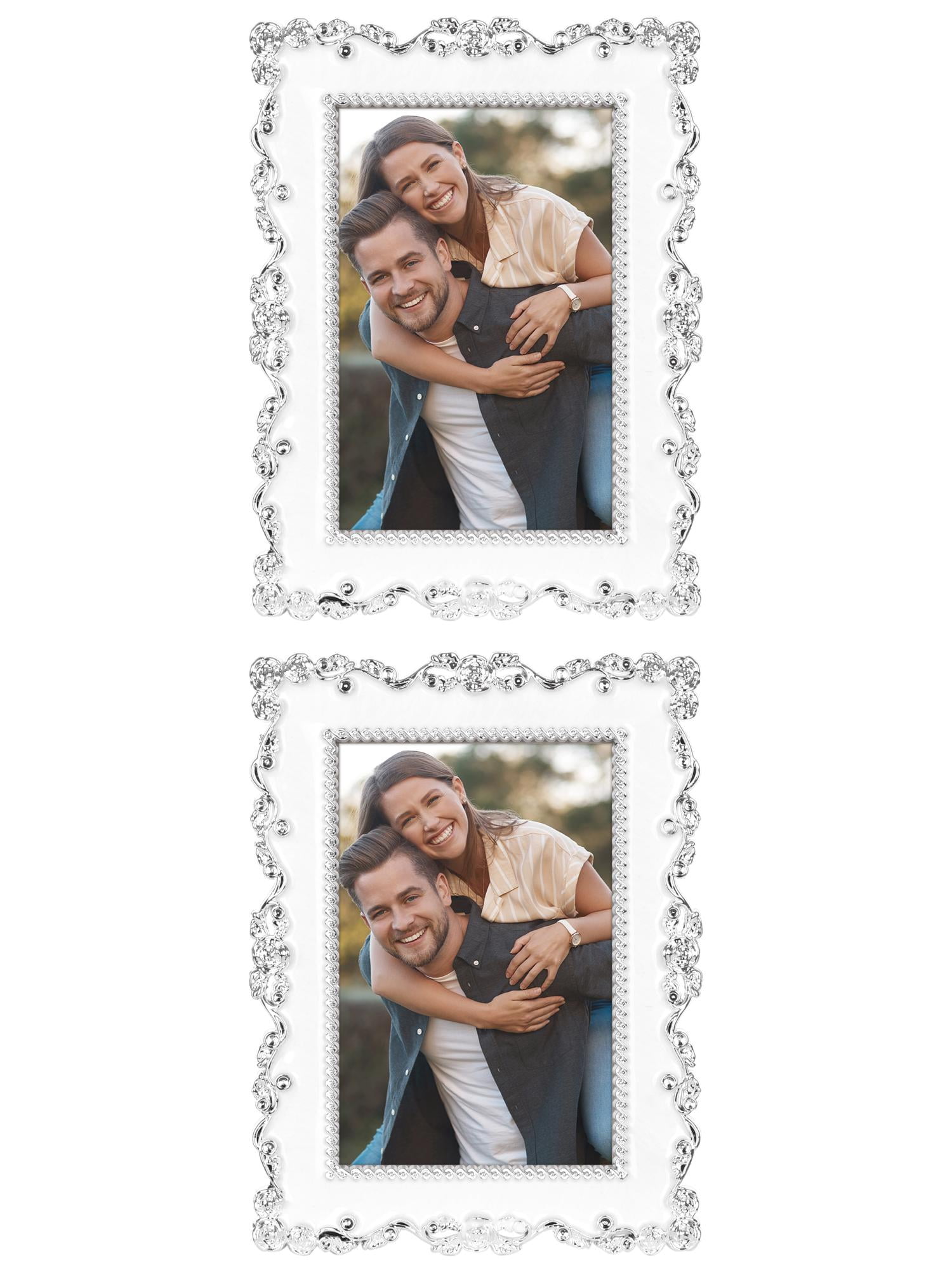 Unique Bargains Picture Frame Luxury Photo Frames Silver 4x6 Silver -2Pcs 7x10
