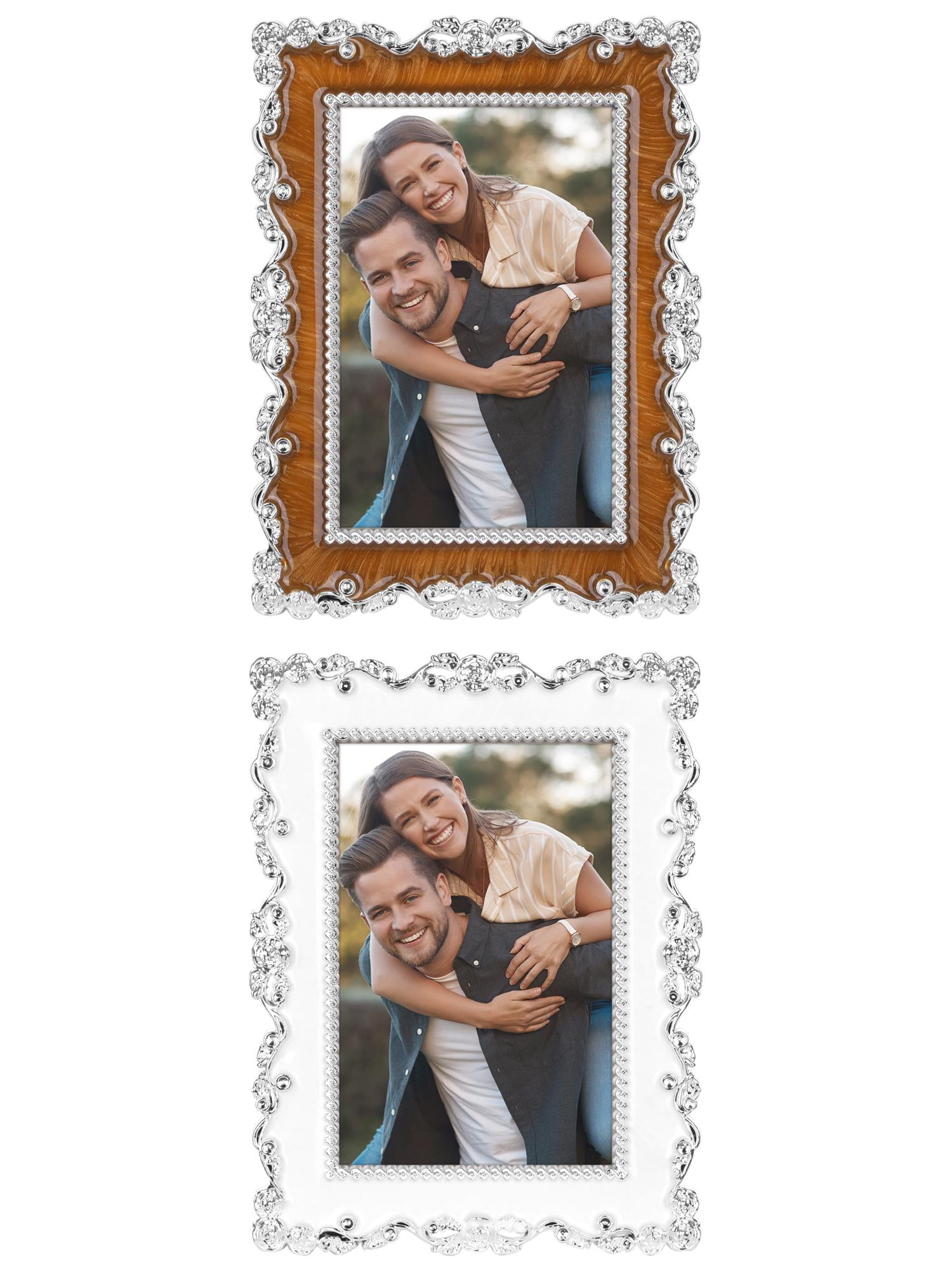 Unique Bargains Picture Frame Luxury Photo Frames Silver 4x6 Silver/Coffee-Color 4x6