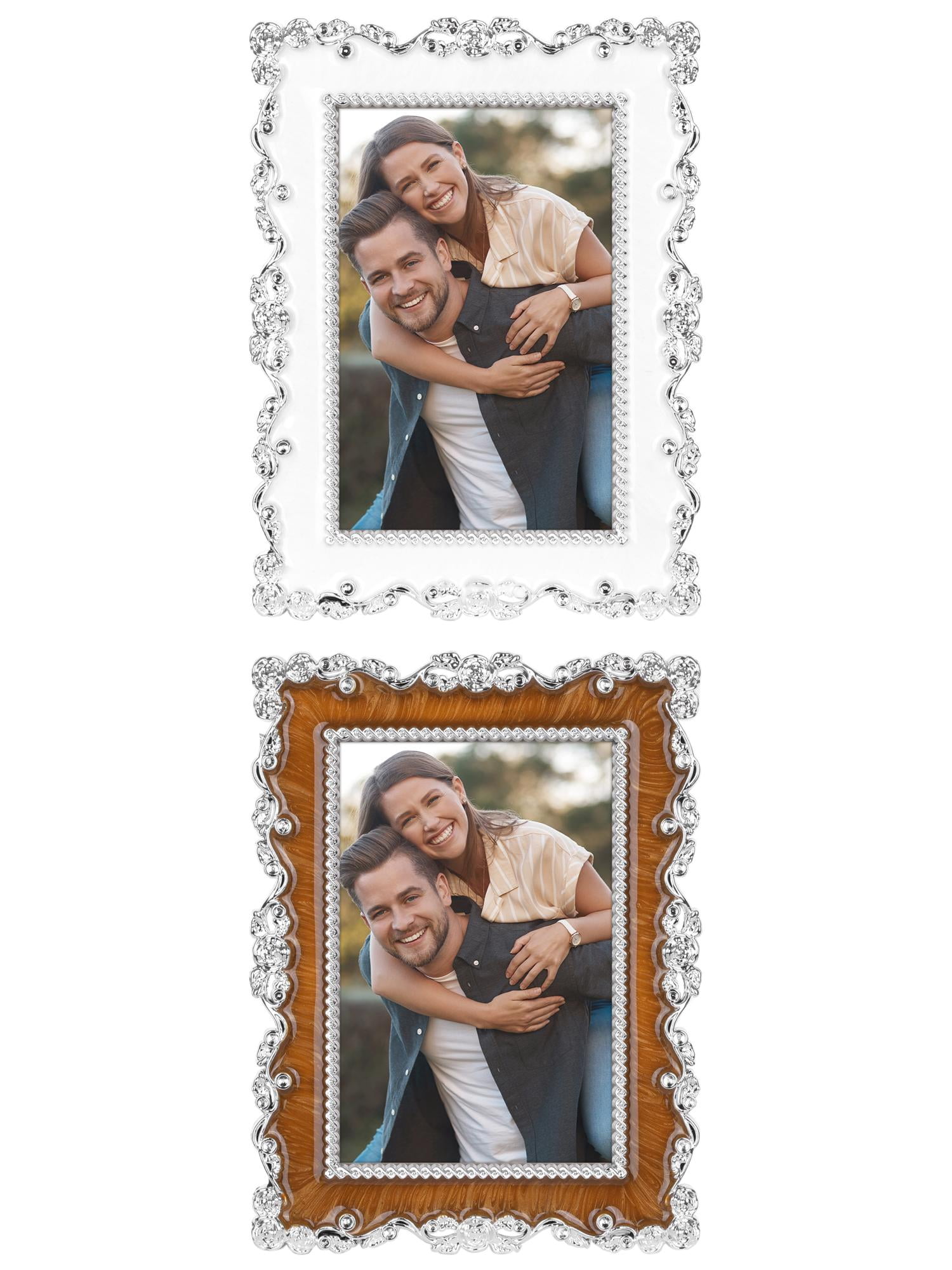 Unique Bargains Picture Frame Luxury Photo Frames Silver 4x6 Silver/Coffee-Color 7x10