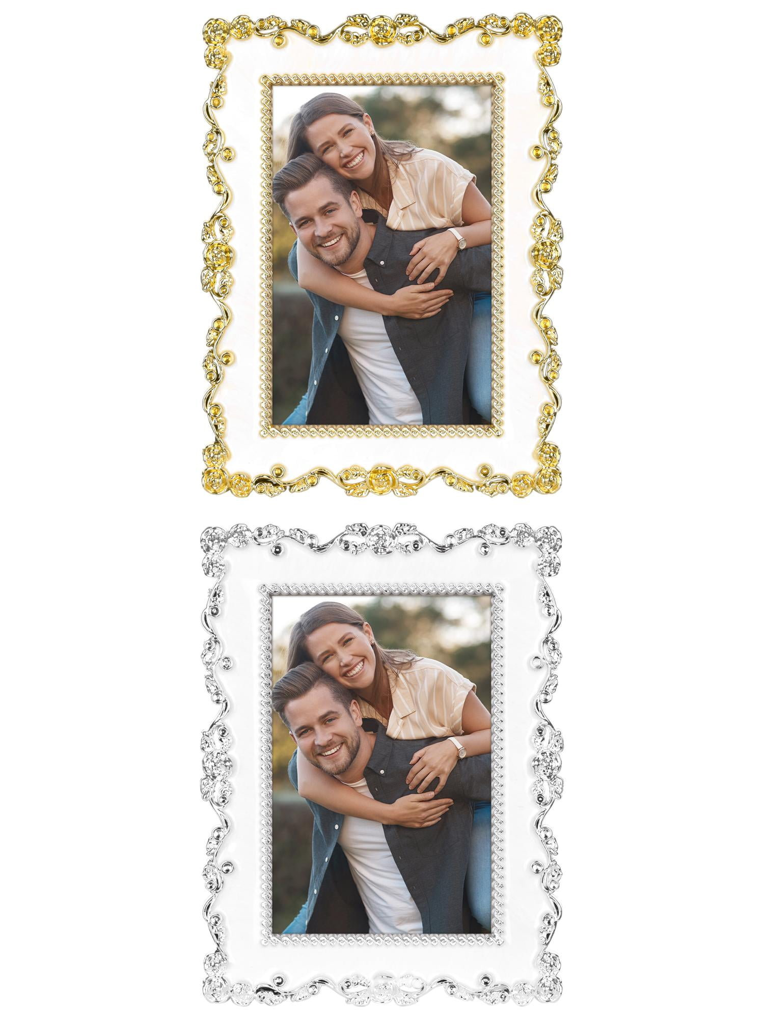 Unique Bargains Picture Frame Luxury Photo Frames Silver 4x6 Silver/Gold 7x10