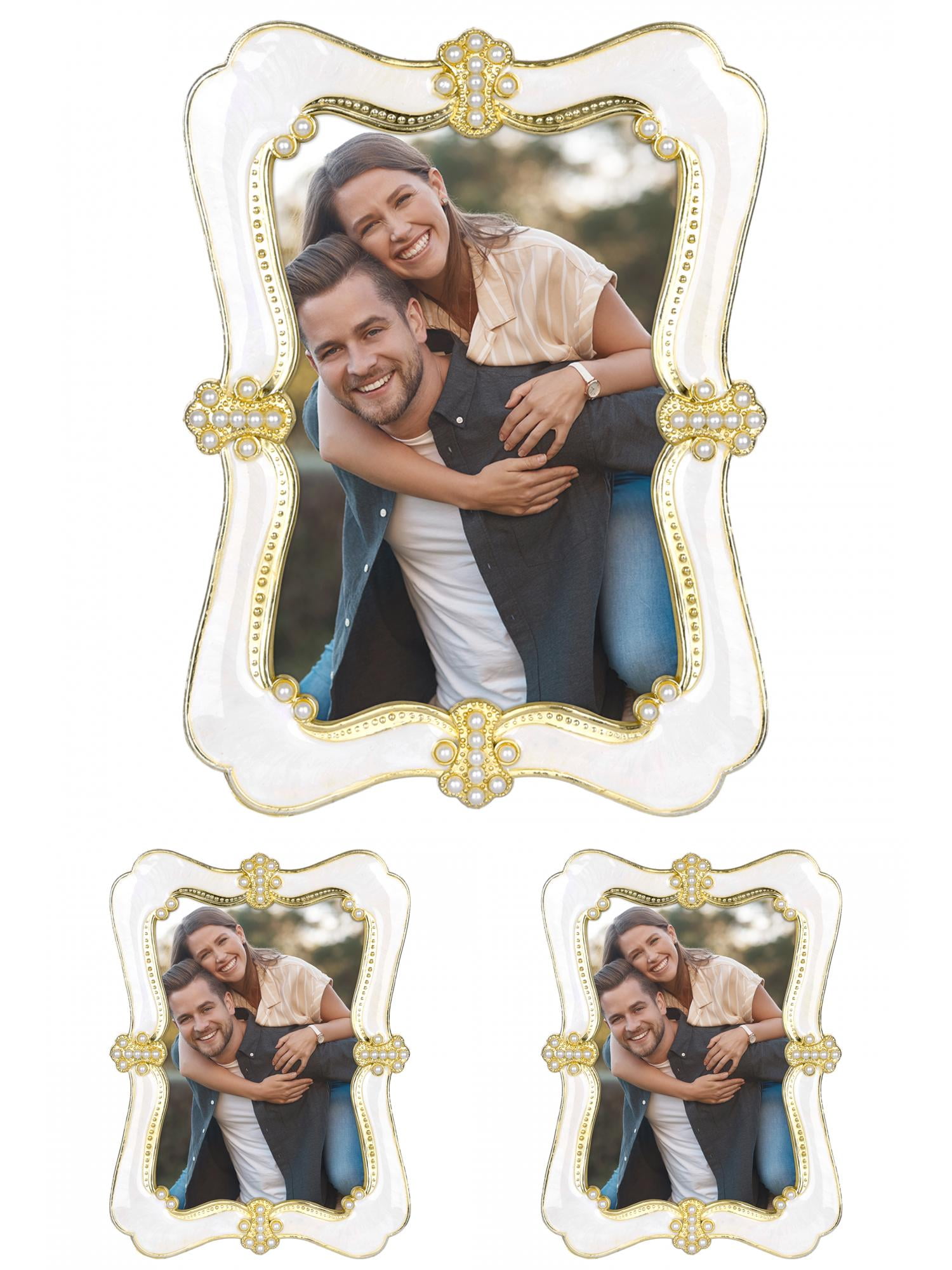 Unique Bargains Picture Frame Pearl Plated Photo Frame for Tabletop Display Gold -3Pcs 4x6