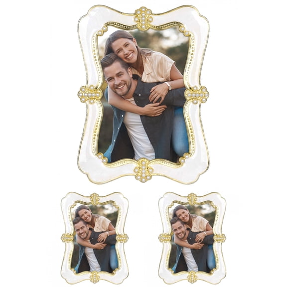 Unique Bargains Picture Frame Pearl Plated Photo Frame for Tabletop Display Gold -3Pcs 4x6