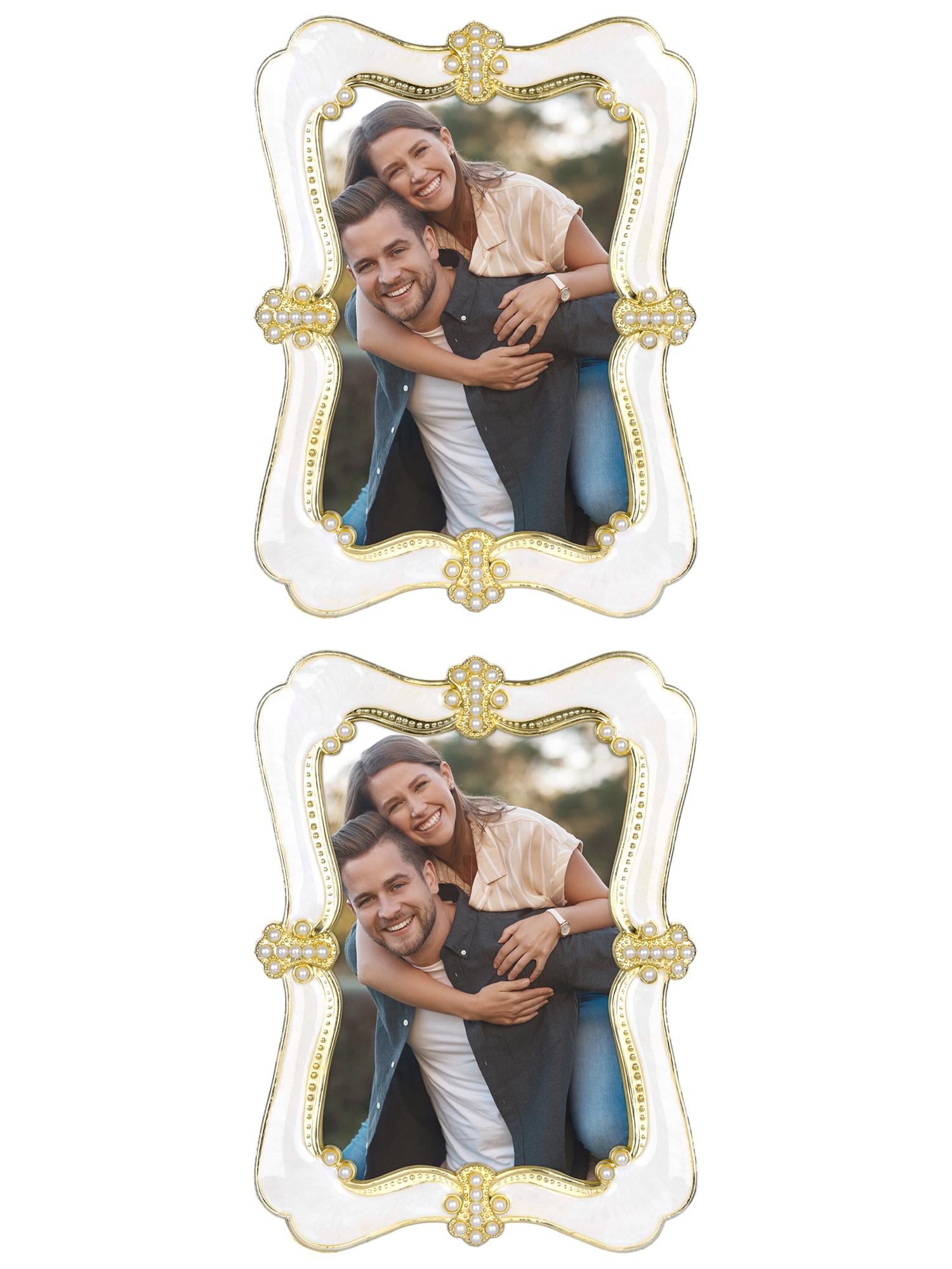 Unique Bargains Picture Frame Pearl Plated Photo Frame for Tabletop Display Gold 4x6/5x7