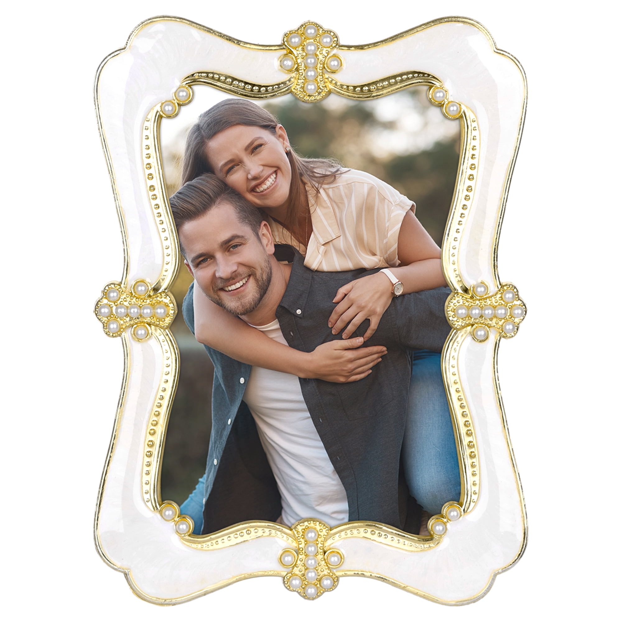 Unique Bargains Picture Frame Pearl Plated Photo Frame for Tabletop Display Gold 4x6 in