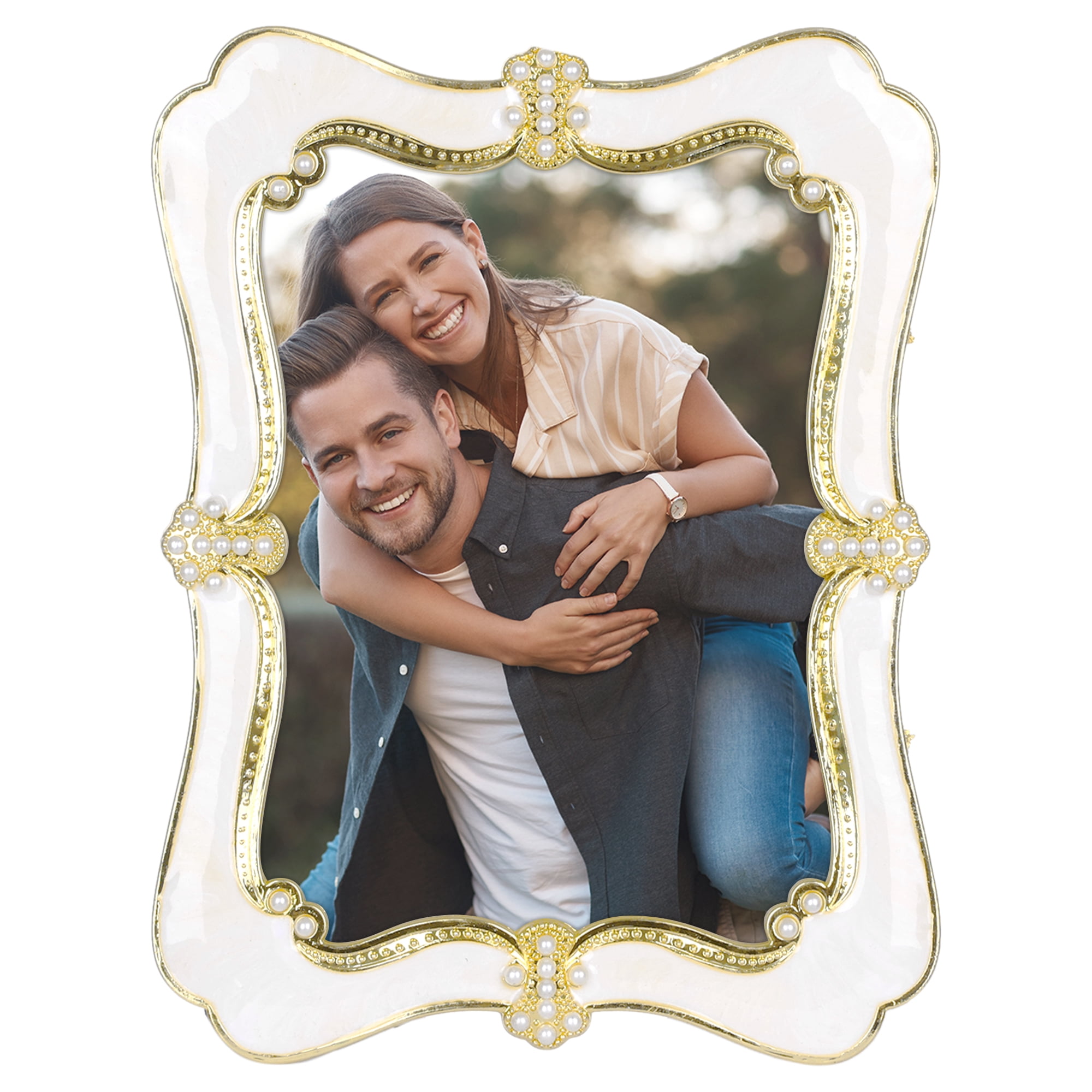 Unique Bargains Picture Frame Pearl Plated Photo Frame for Tabletop Display Gold 5x7 in