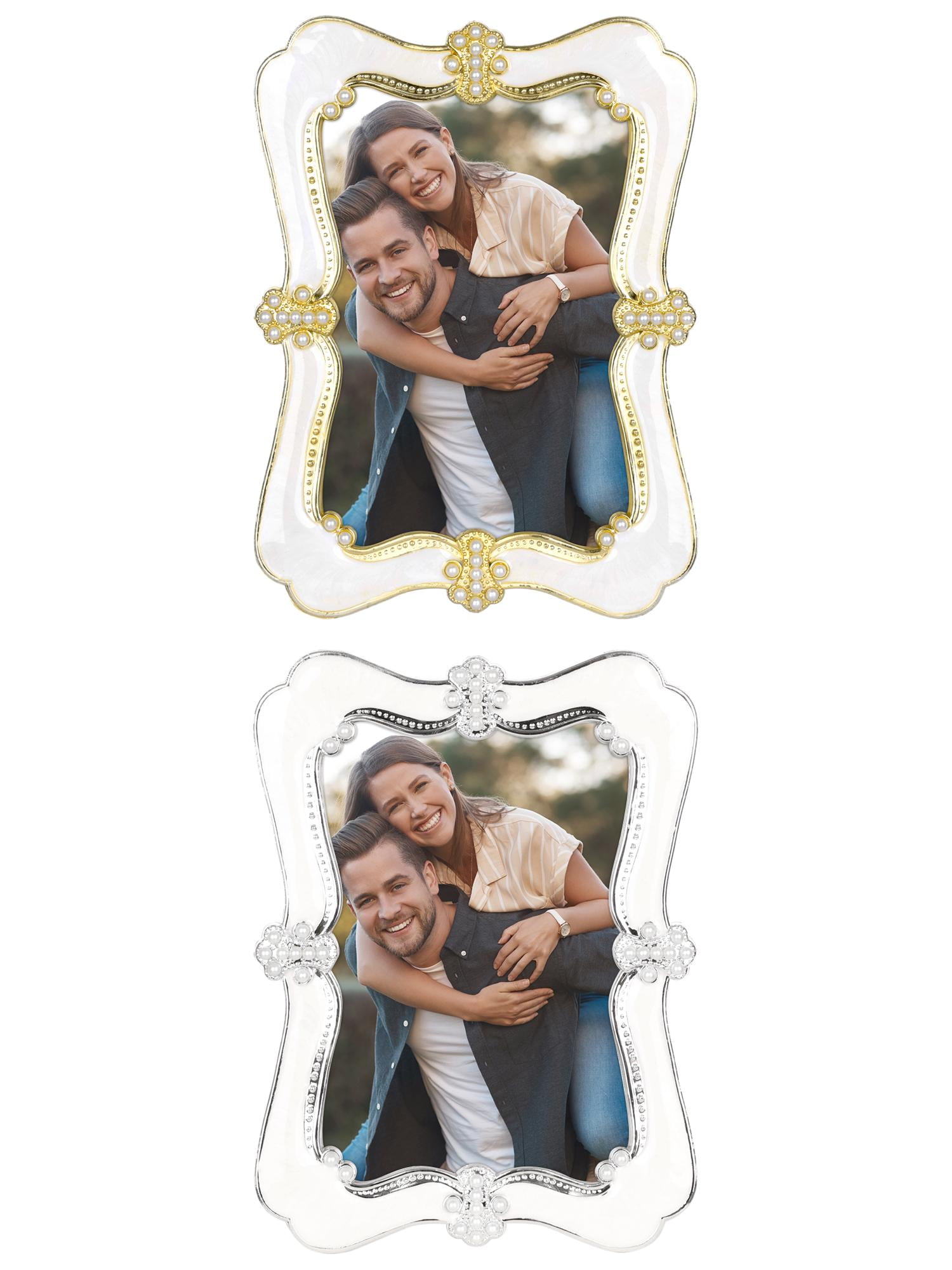 Unique Bargains Picture Frame Pearl Plated Photo Frame for Tabletop Display Gold/Silver 4x6