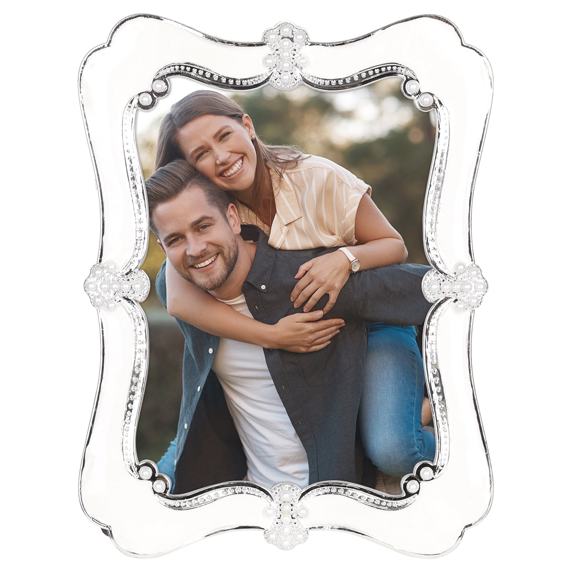 Unique Bargains Picture Frame Pearl Plated Photo Frame for Tabletop Display Silver 5x7 in