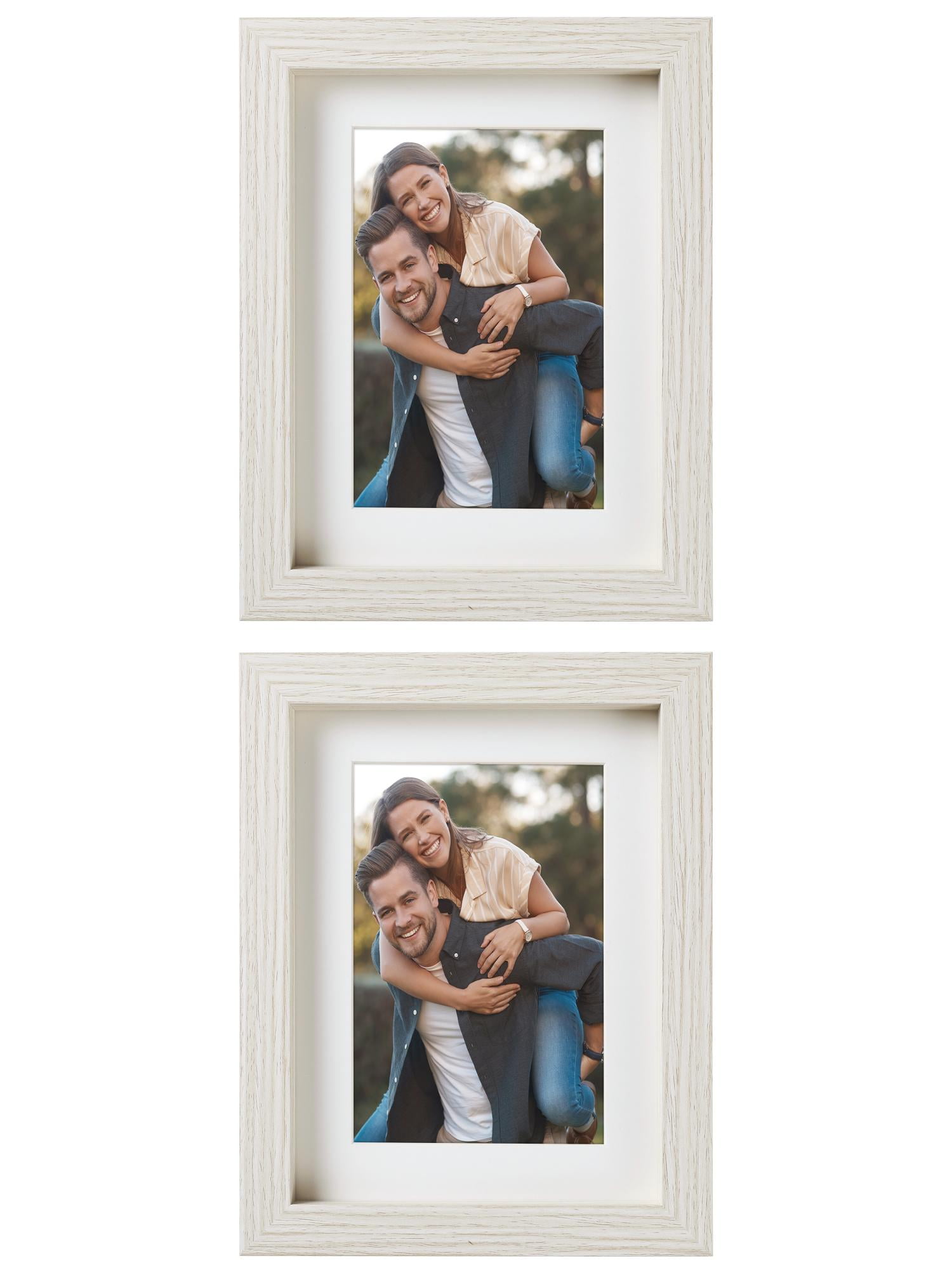 Unique Bargains Picture Frame Rustic Texture Frame Distressed Farmhouse Beige -2Pcs 5x7
