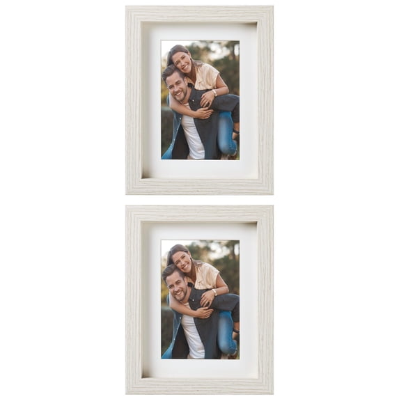 Unique Bargains Picture Frame Rustic Texture Frame Distressed Farmhouse Beige -2Pcs 5x7