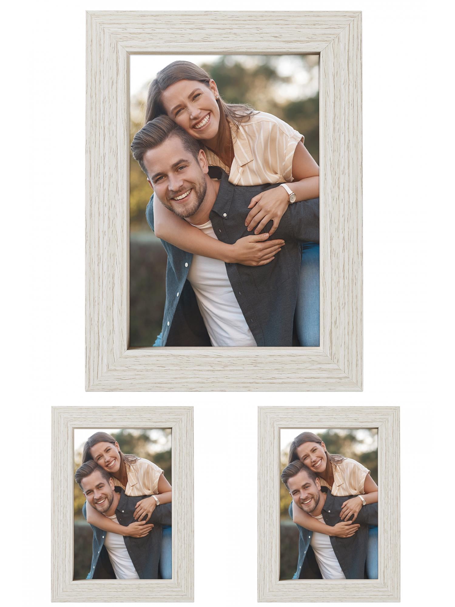 Unique Bargains Picture Frame Rustic Texture Frame Distressed Farmhouse Beige -3Pcs 4x6