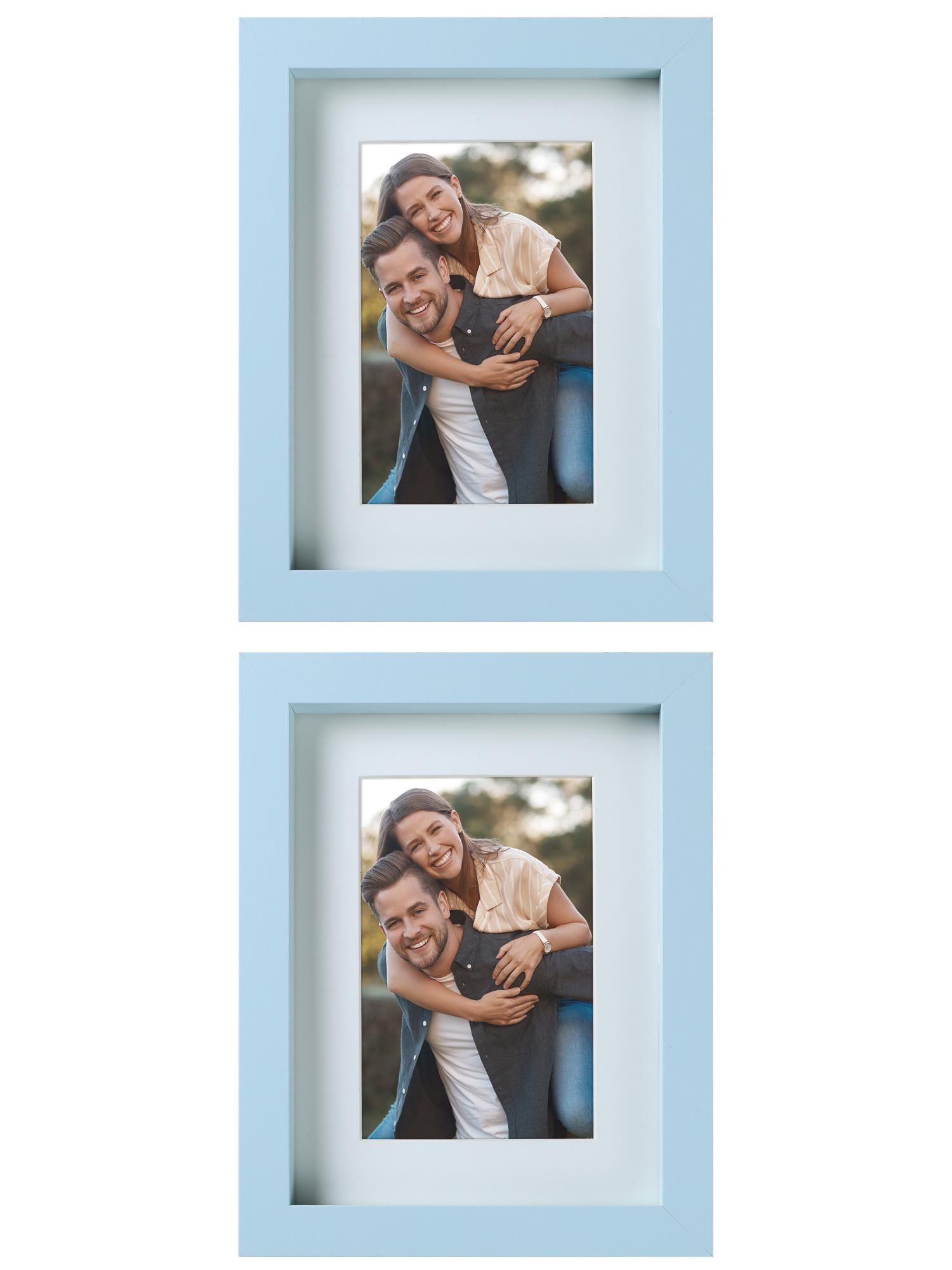 Unique Bargains Picture Frame Rustic Texture Frame Distressed Farmhouse Light Blue -2Pcs 5x7