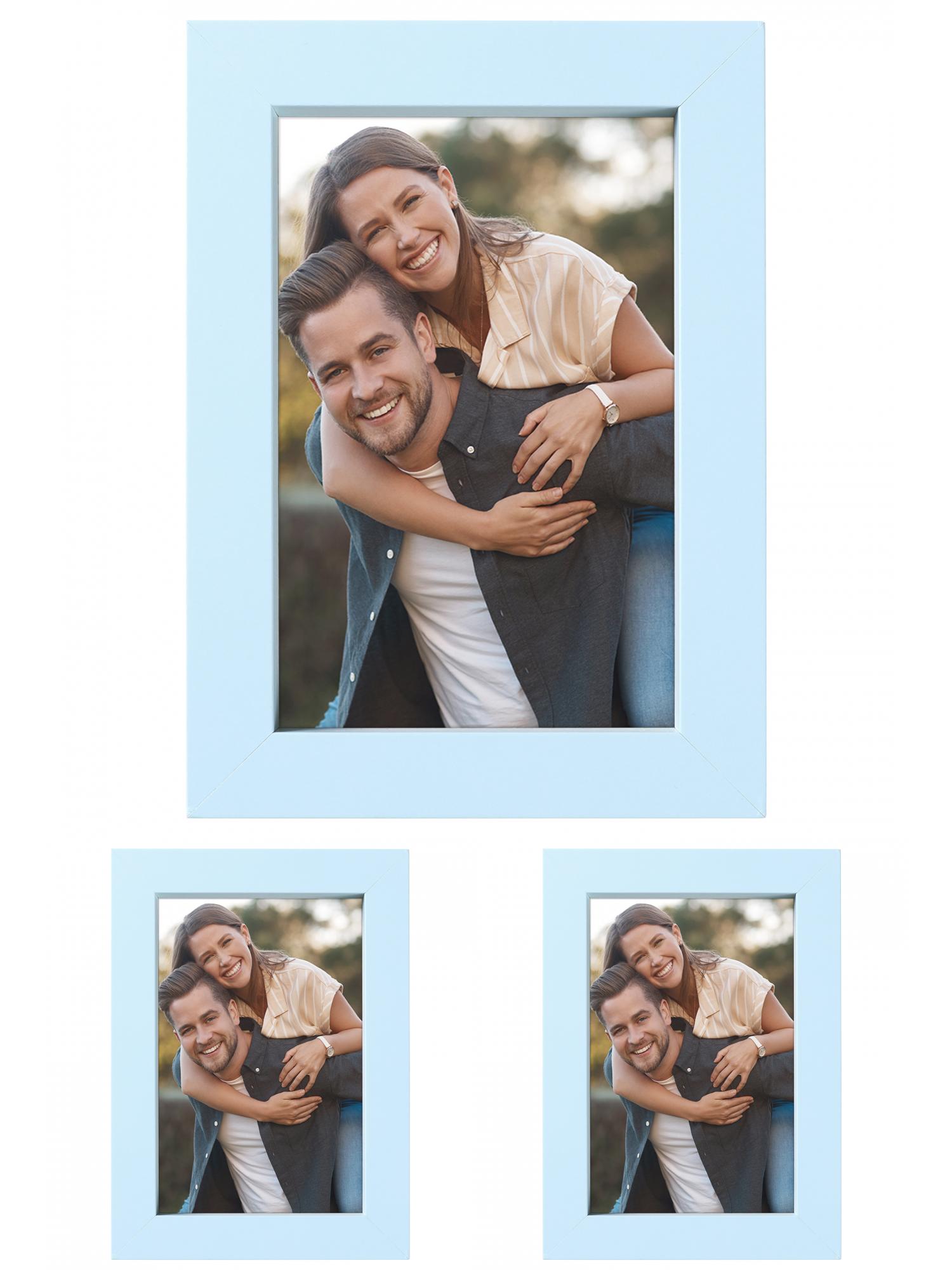 Unique Bargains Picture Frame Rustic Texture Frame Distressed Farmhouse Light Blue -3Pcs 4x6