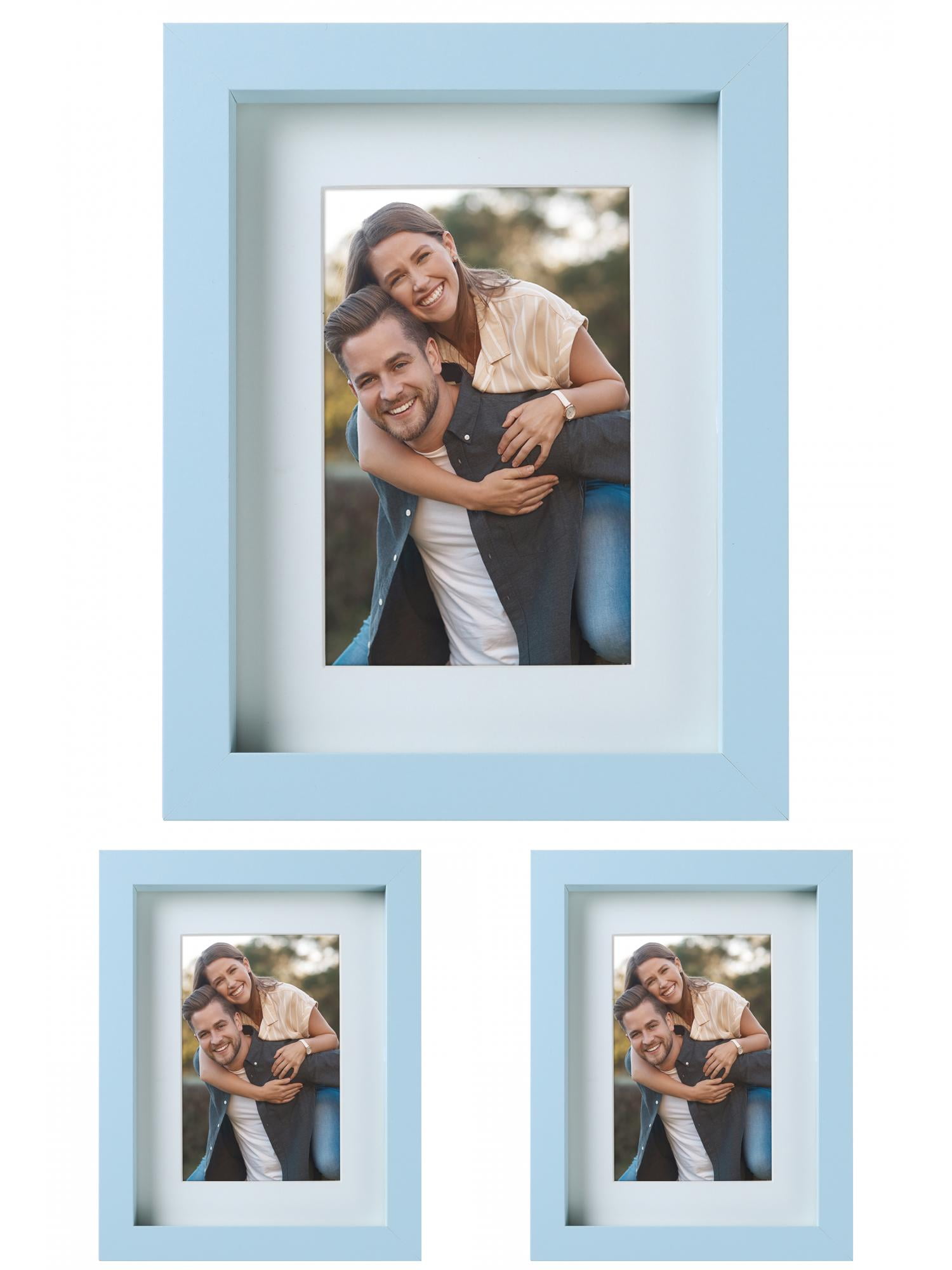 Unique Bargains Picture Frame Rustic Texture Frame Distressed Farmhouse Light Blue -3Pcs 5x7