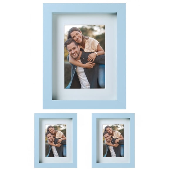 Unique Bargains Picture Frame Rustic Texture Frame Distressed Farmhouse Light Blue -3Pcs 5x7