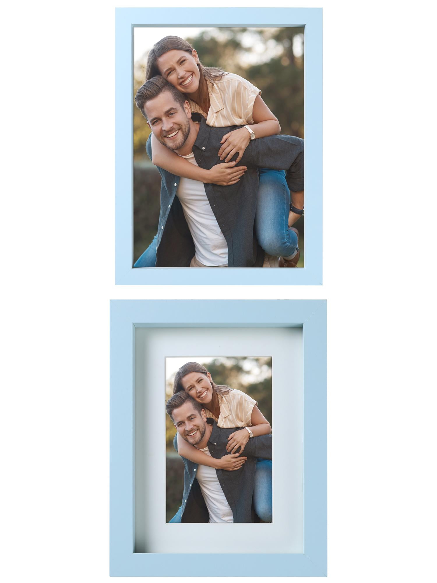 Unique Bargains Picture Frame Rustic Texture Frame Distressed Farmhouse Light Blue 5x7/8x11