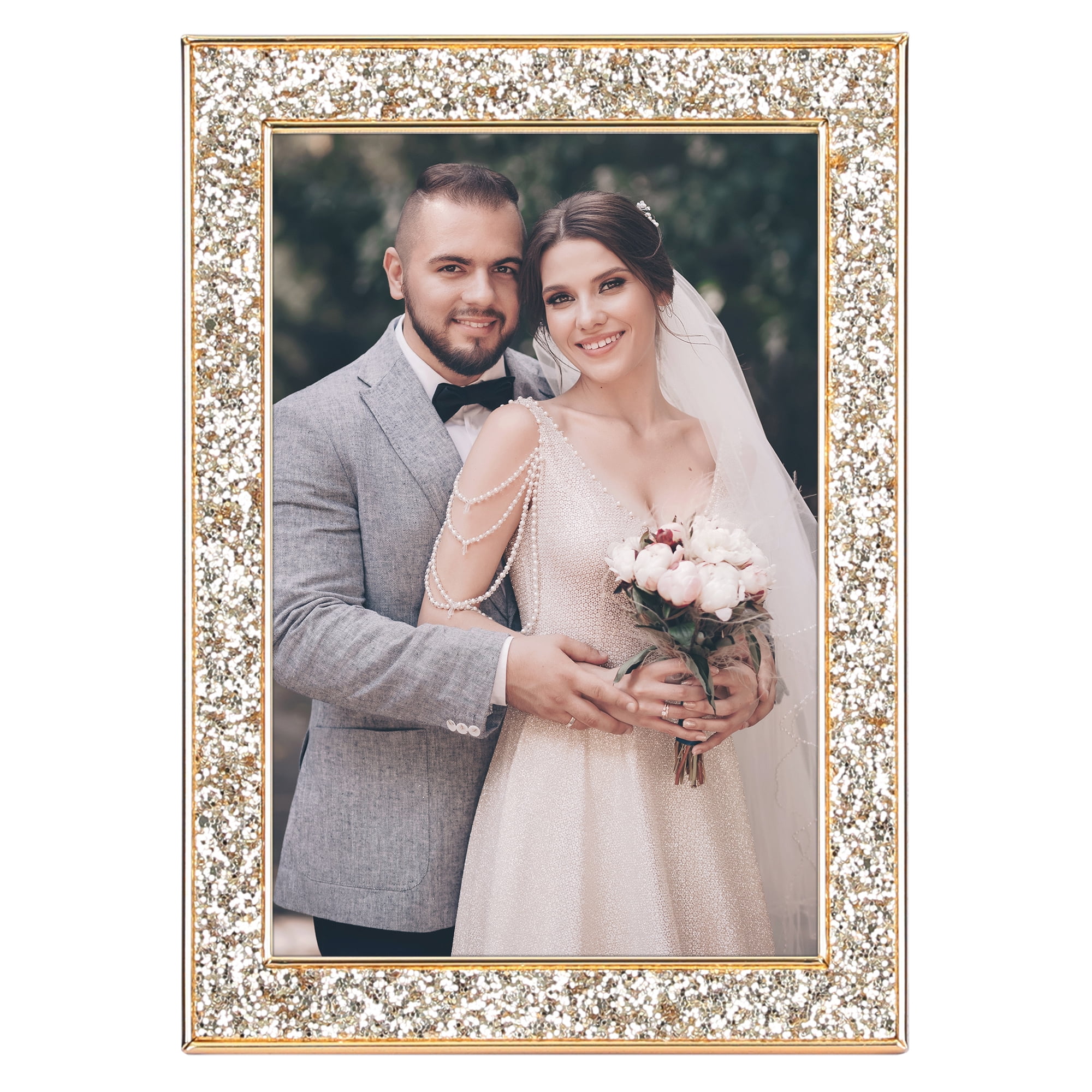 Unique Bargains Picture Frames for Photo and Poster Beautiful Metal Frames Gold 5x7"