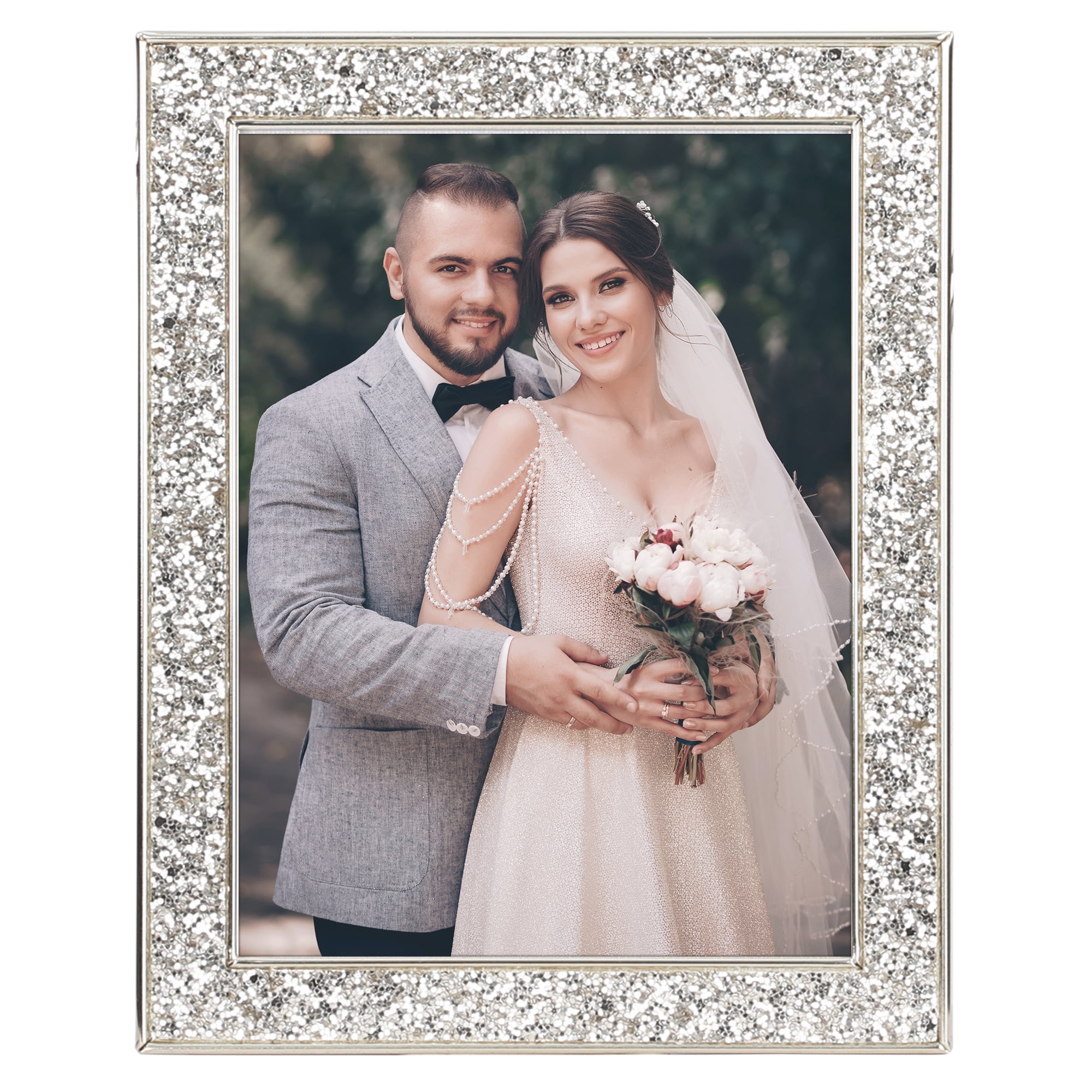 Unique Bargains Picture Frames for Photo and Poster Beautiful Metal Frames Silver 8x10"