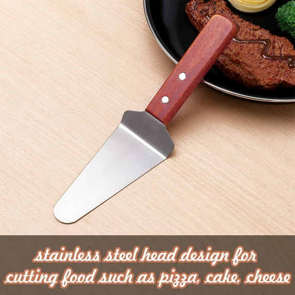 Unique Bargains Pie Server Stainless Steel & Plastic Spatula Wood Handle Baking 9.4" x 2.5" Red