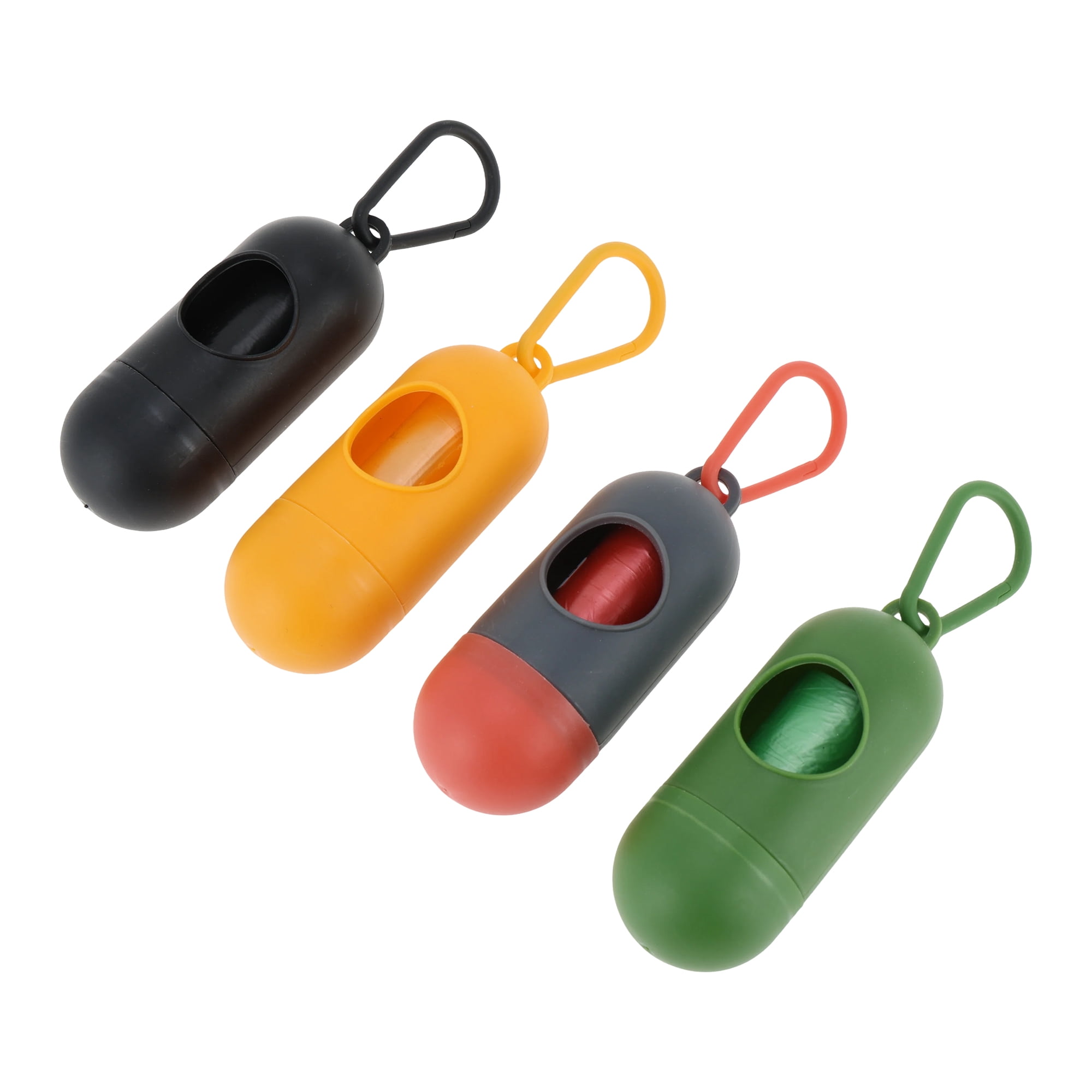 Unique Bargains Pill-shaped Poop Bag Dispenser 4 Pcs Yellow, Black, Gray Red, Army Green