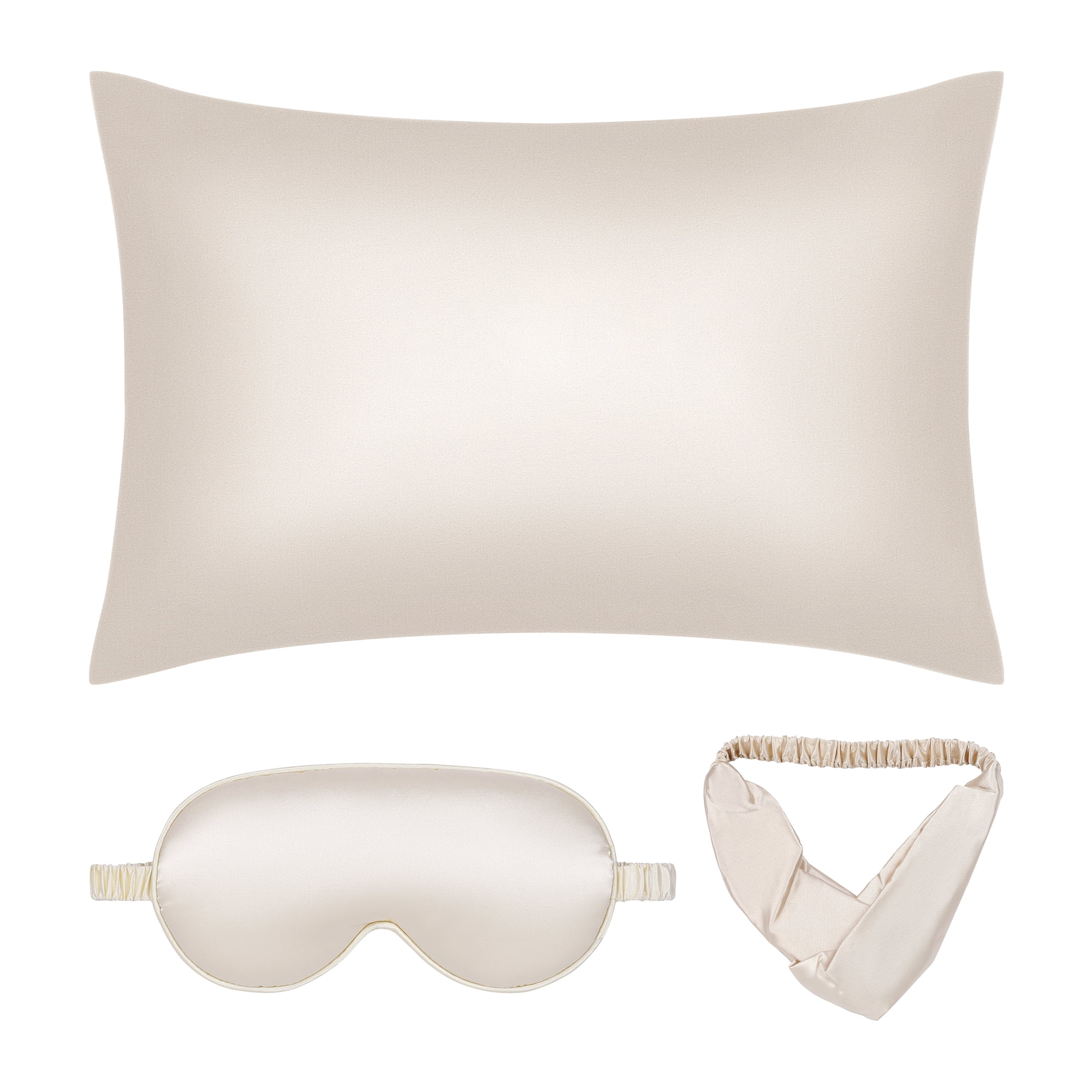 Unique Bargains Pillow Case with Envelope Pillowcases with Eye Mask, Hair Band Champagne