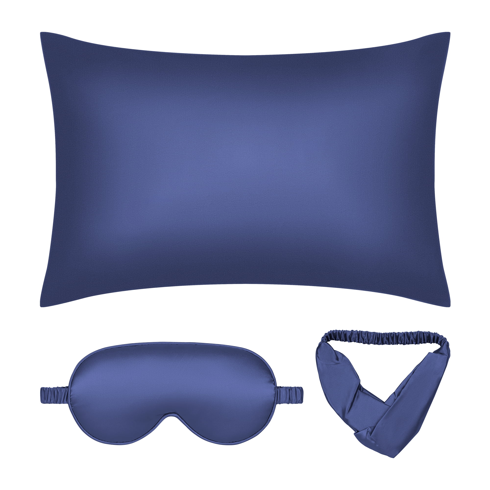 Unique Bargains Pillow Case with Envelope Pillowcases with Eye Mask, Hair Band Navy Blue