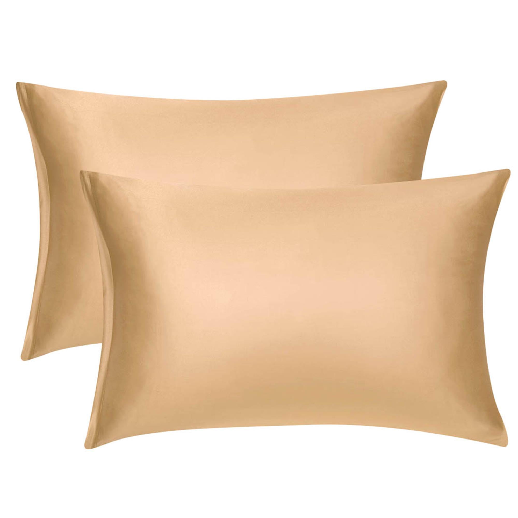 Unique Bargains Pillow Covers Silky Satin Zipper Pillowcases Set of 2 Caramel 21" x 27"