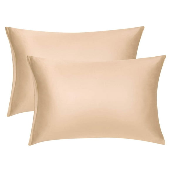 Unique Bargains Pillow Covers Silky Satin Zipper Pillowcases Set of 2 Champagne 14" x 20"