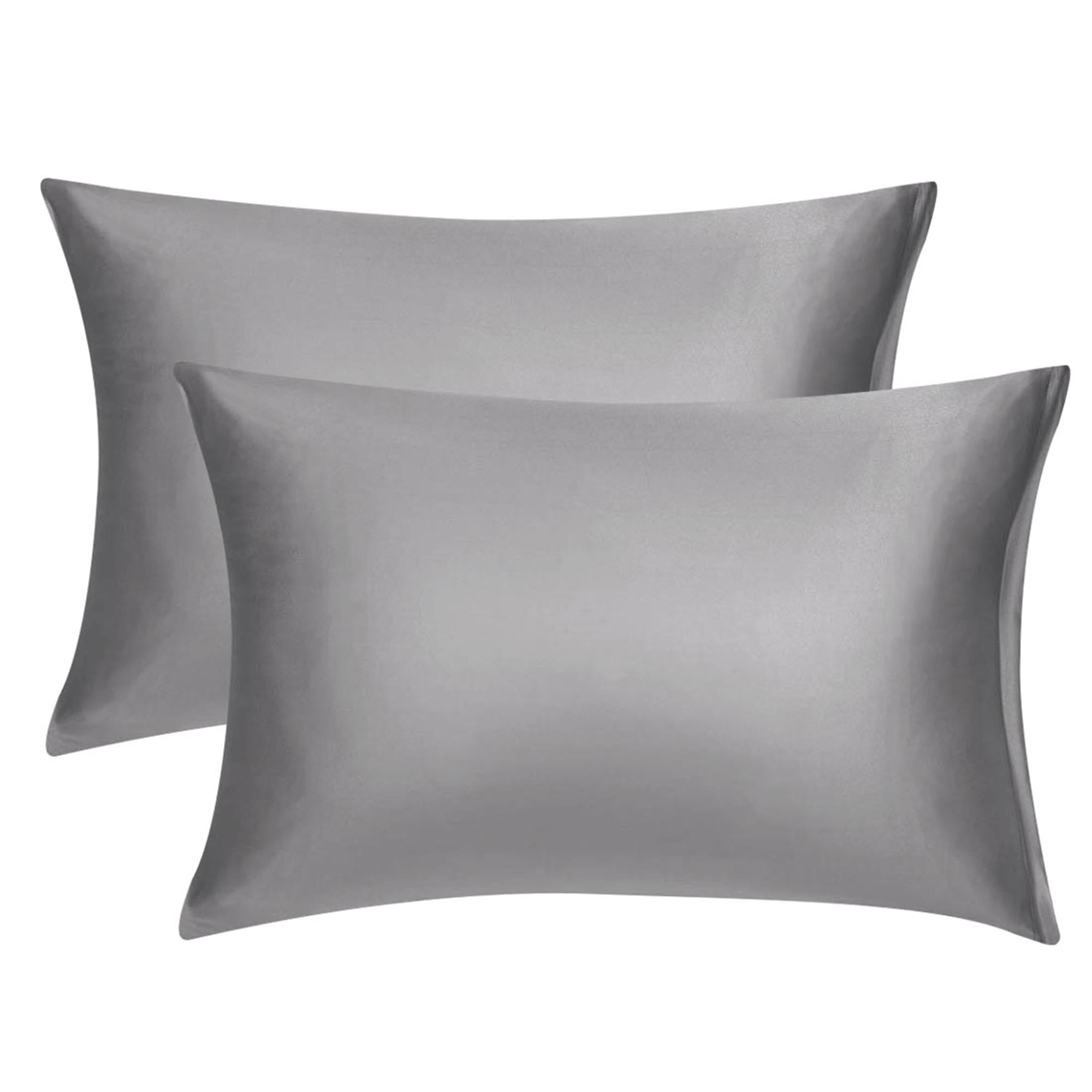 Unique Bargains Pillow Covers Silky Satin Zipper Pillowcases Set of 2 Grey 21" x 31"