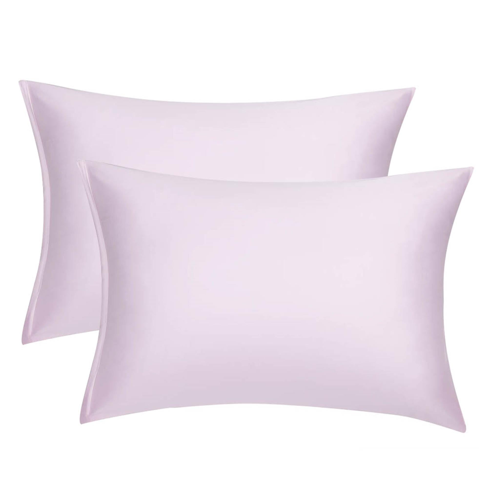 Unique Bargains Pillow Covers Silky Satin Zipper Pillowcases Set of 2 Light Purple 21" x 27"