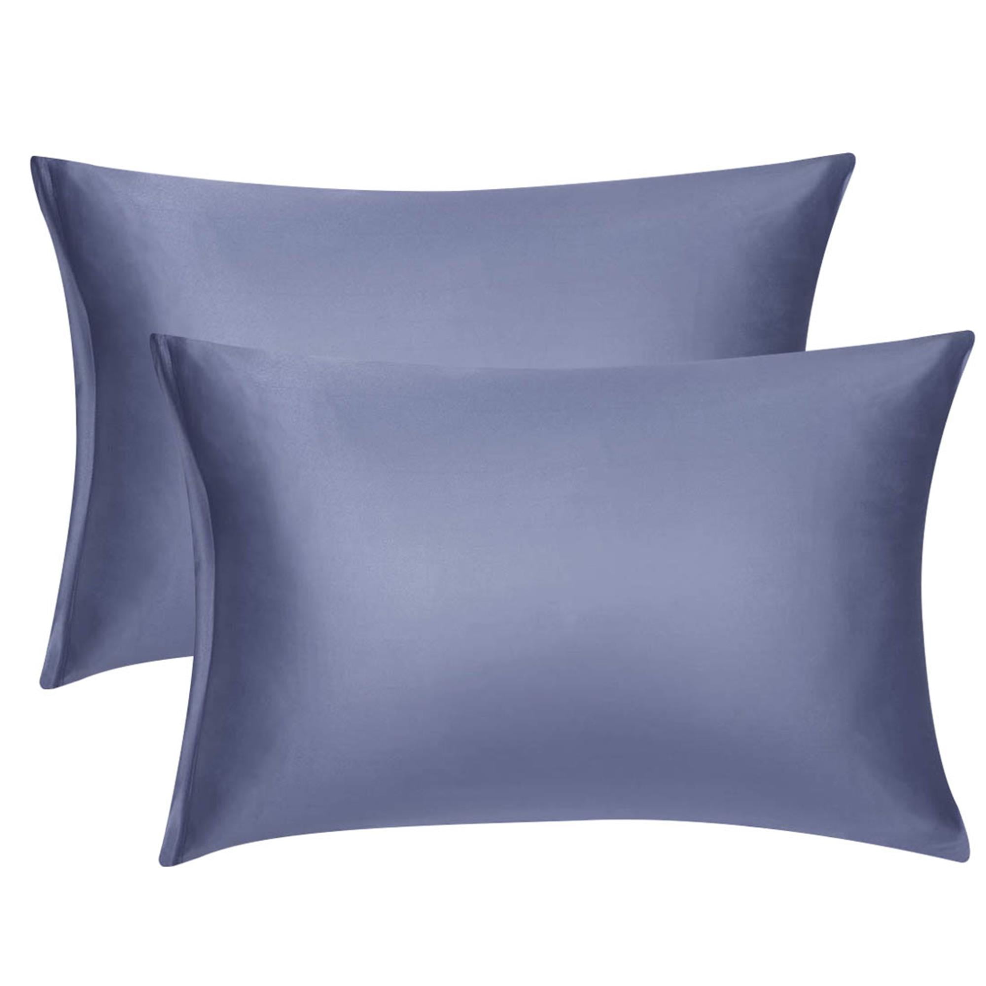 Unique Bargains Pillow Covers Silky Satin Zipper Pillowcases Set of 2 Slate Gray 21" x 27"