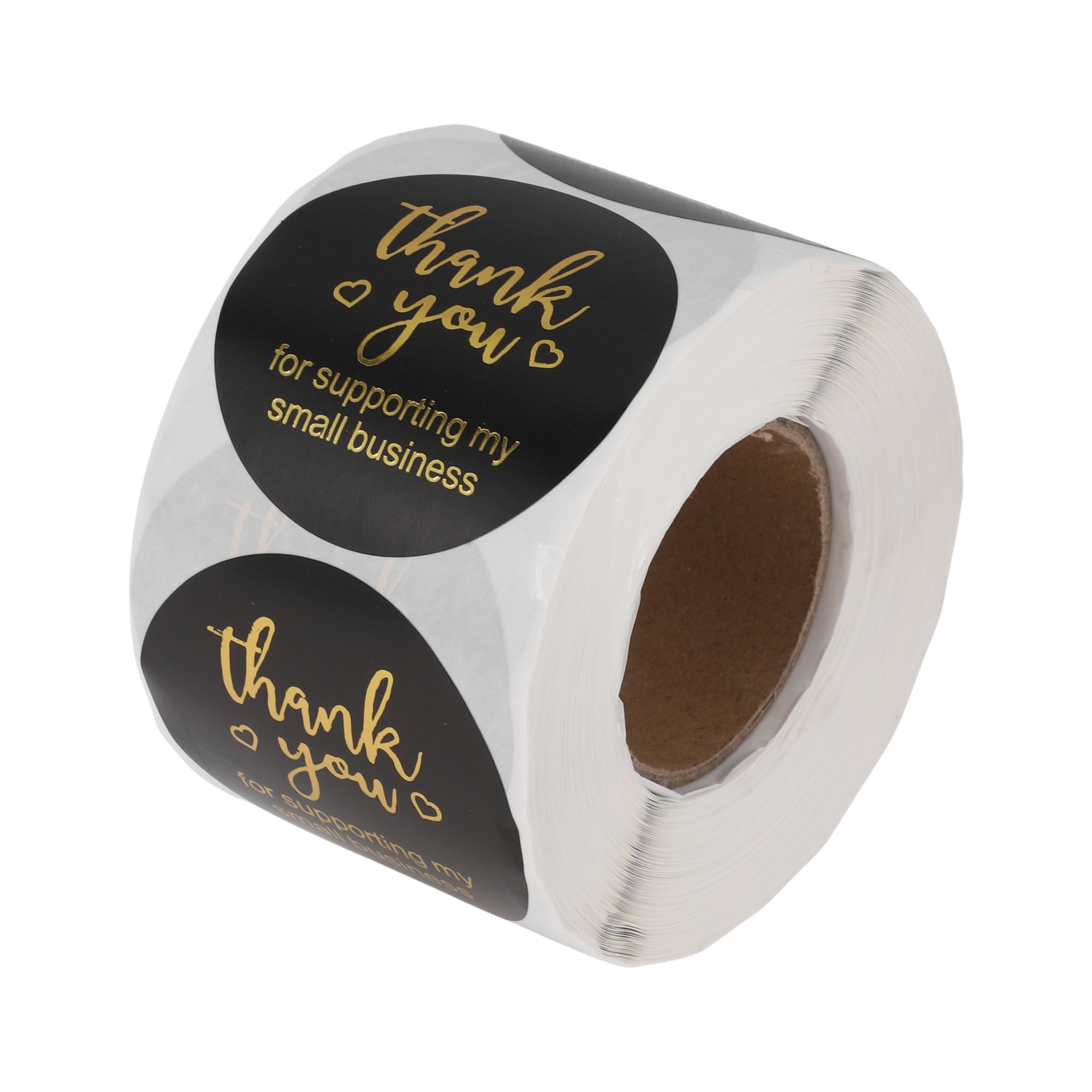 Unique Bargains Pink Foil Thank You Tag Gift Stickers 1 Pc Black Gold Tone