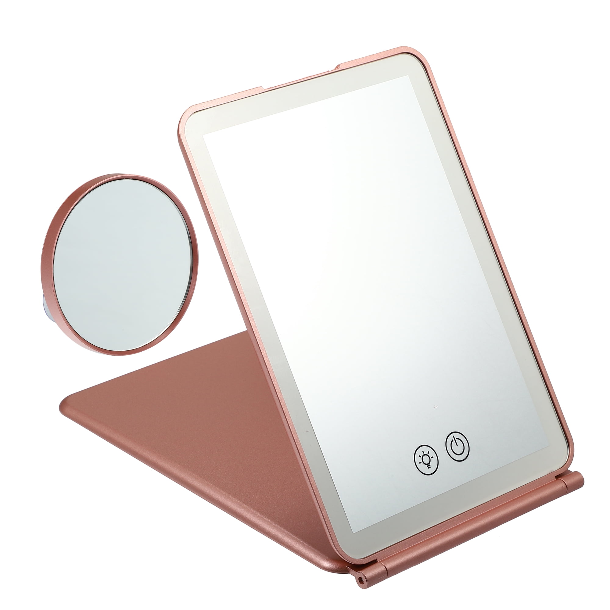 Unique Bargains Pink Gold Tone Travel Mirror with 10X Magnifying Mirror