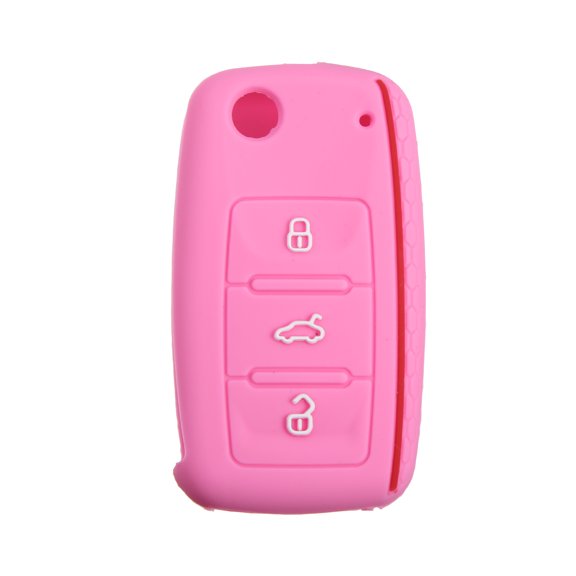 Unique Bargains Pink Silicone Car Remote Control Key Fob Shell Protector for Volkswagen Jetta GTI Passat 3 Button