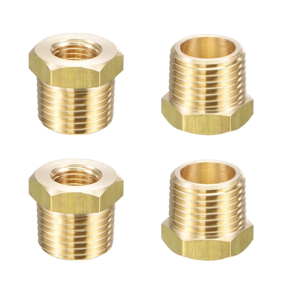 Unique Bargains Pipe Fitting Reducer Adapter 1/2" NPT Male x 1/4" NPT Female, Brass, for Water Oil Pressure Gauge, 4pcs